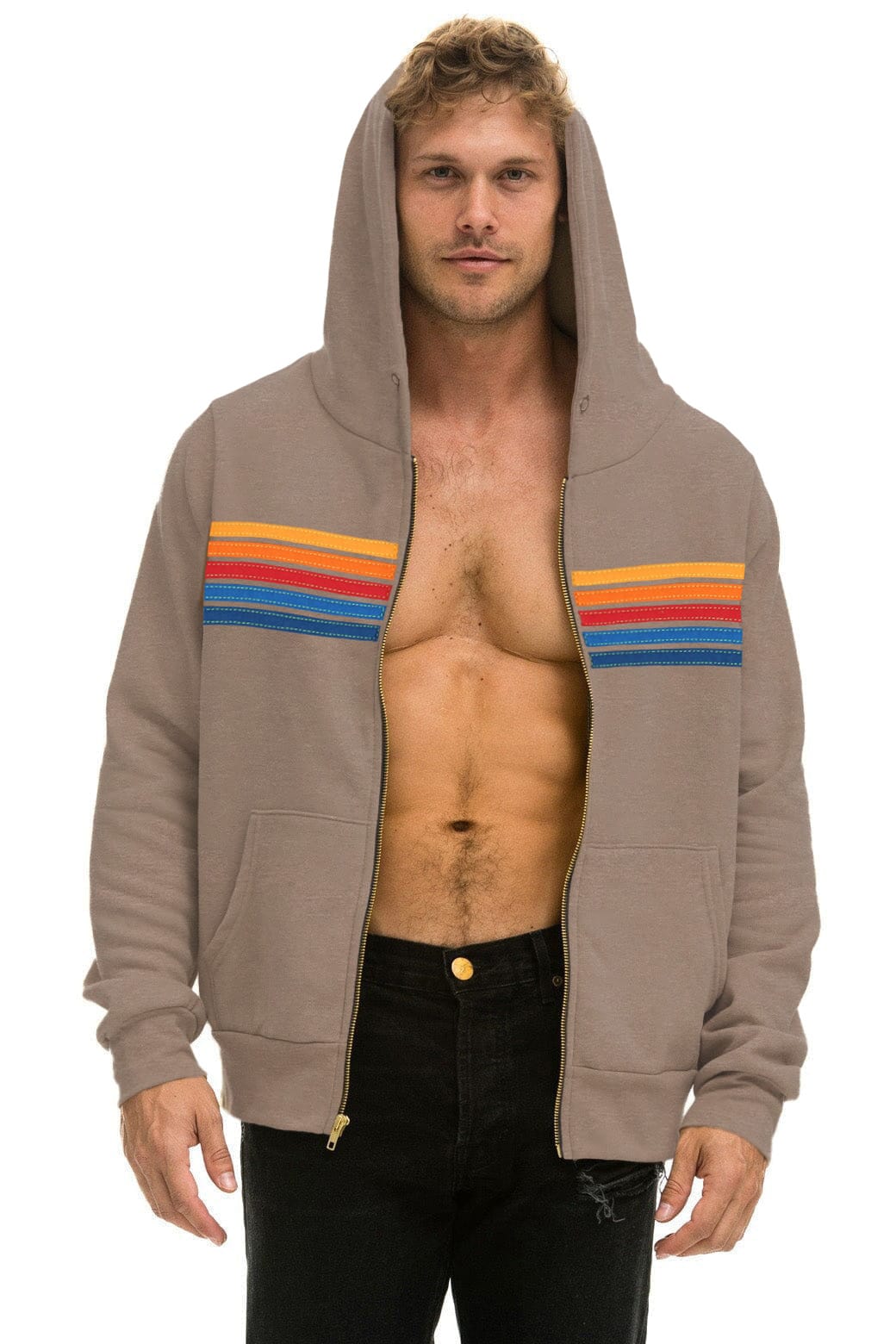 5 STRIPE HOODIE - TAUPE