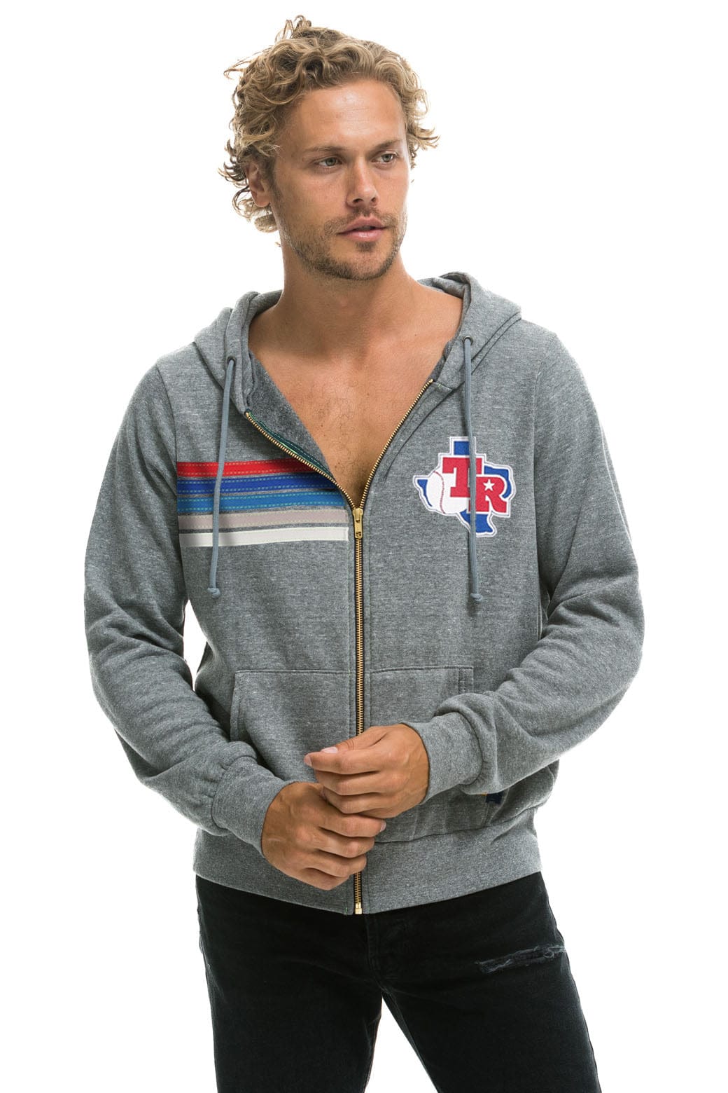 TEXAS RANGERS 5 STRIPE ZIP HOODIE - HEATHER GREY USA
