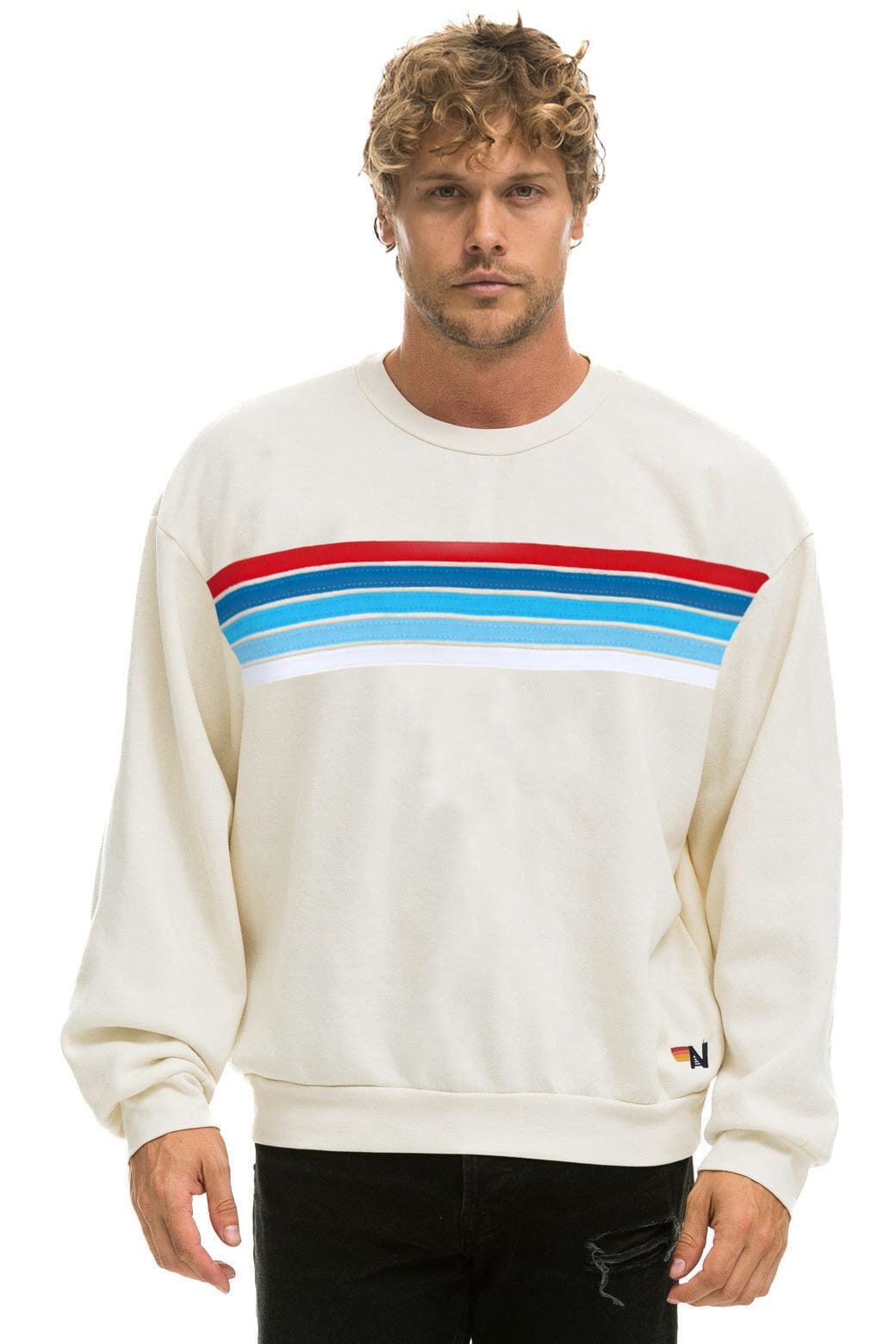 5 STRIPE AMERICA RELAXED CREW SWEATSHIRT - VINTAGE WHITE USA