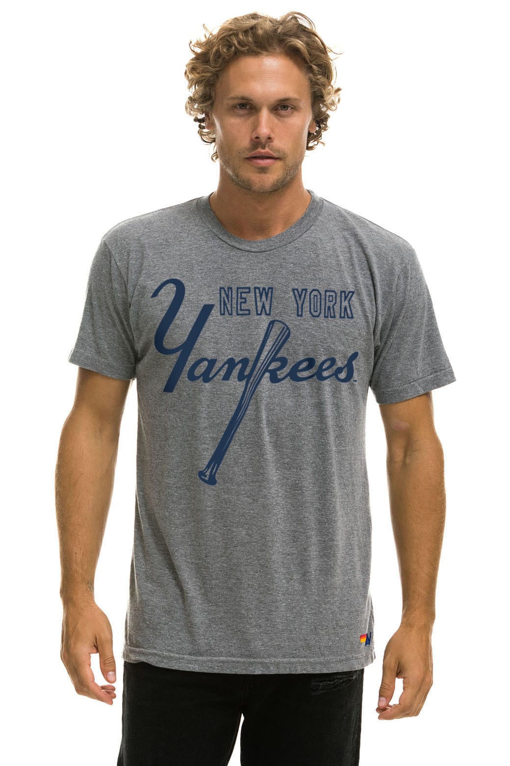 NY YANKEES BOLT CREW TEE - HEATHER