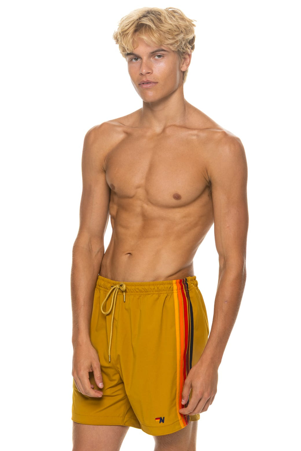 MENS 5 STRIPE FLEX SHORTS - GOLD