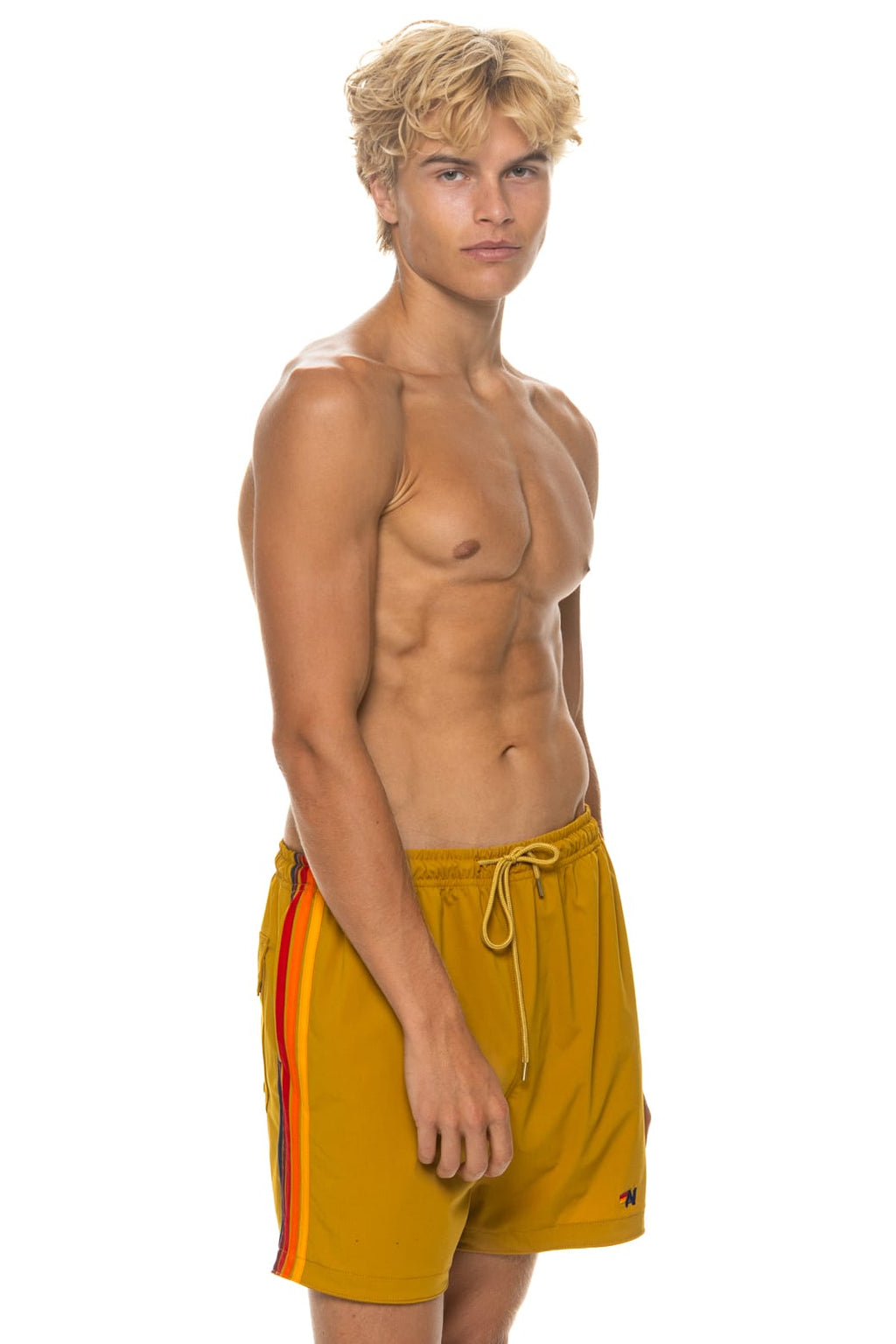MENS 5 STRIPE FLEX SHORTS - GOLD