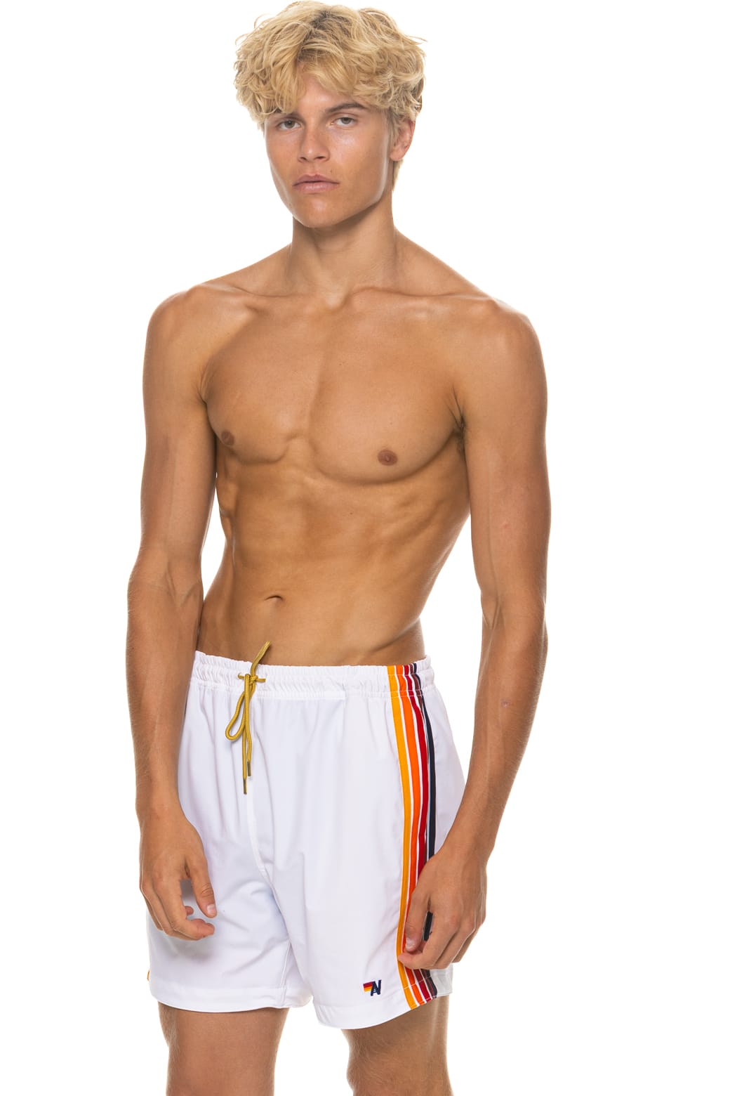 MENS 5 STRIPE FLEX SHORTS - WHITE