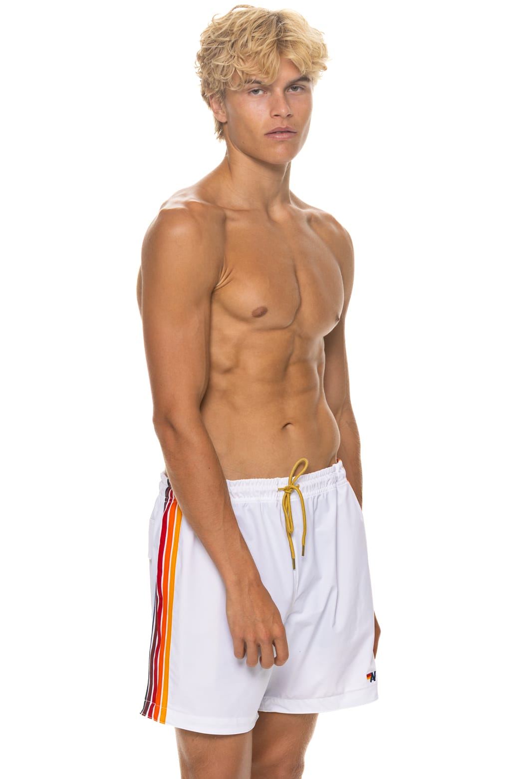 MENS 5 STRIPE FLEX SHORTS - WHITE