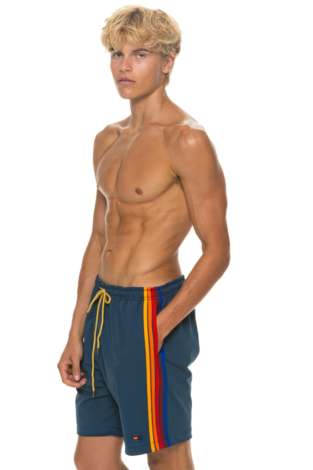 MENS 5 STRIPE FLEX SHORTS 7 INCH - DEEP OCEAN