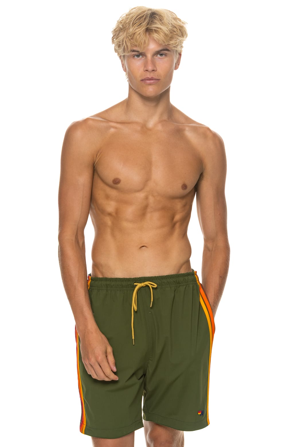 MENS 5 STRIPE FLEX SHORTS 7 INCH - GARDEN GREEN