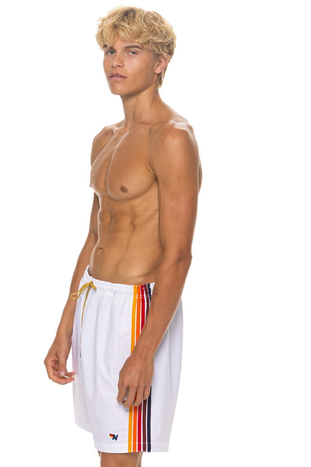 MENS 5 STRIPE FLEX SHORTS 7 INCH - WHITE