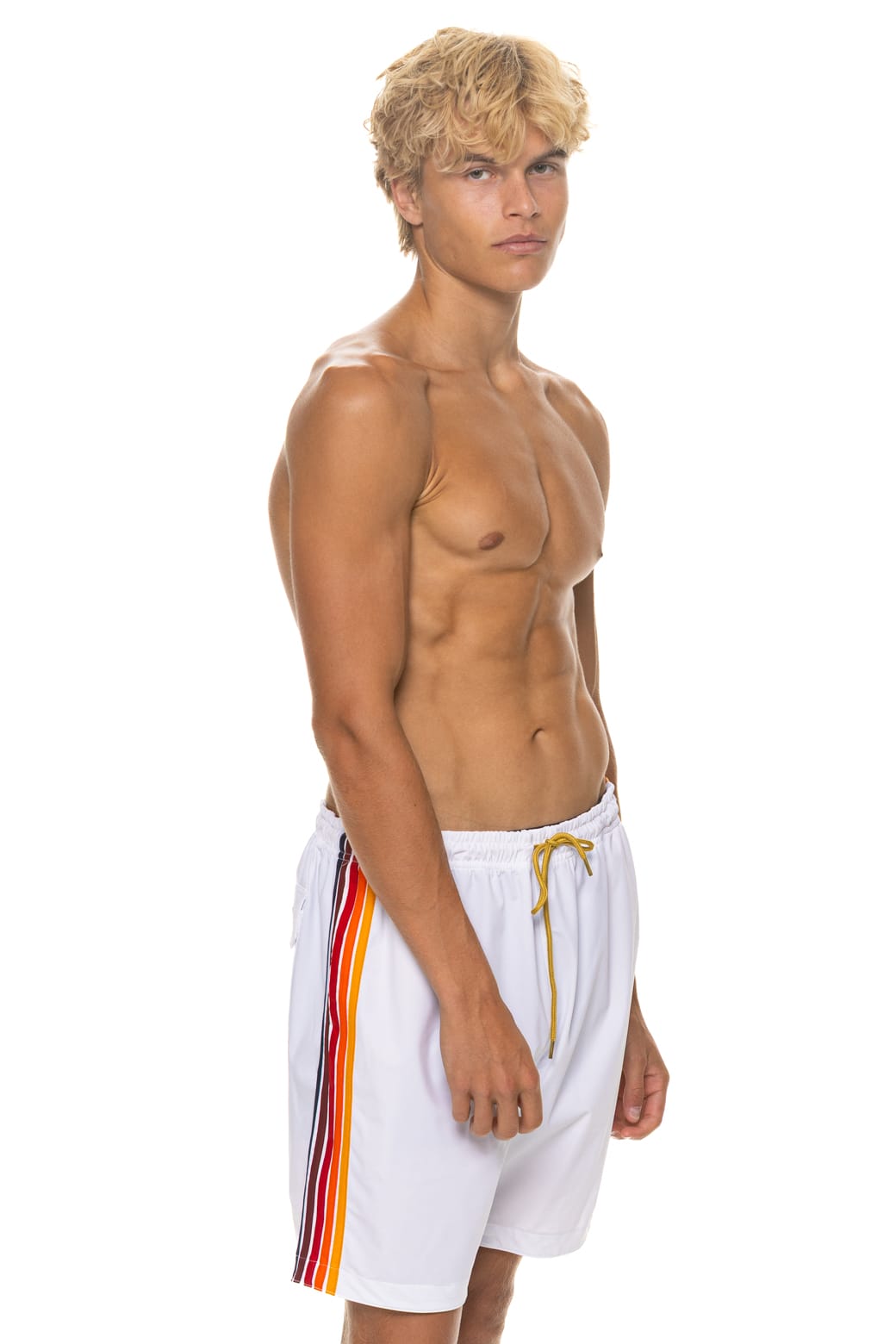 MENS 5 STRIPE FLEX SHORTS 7 INCH - WHITE