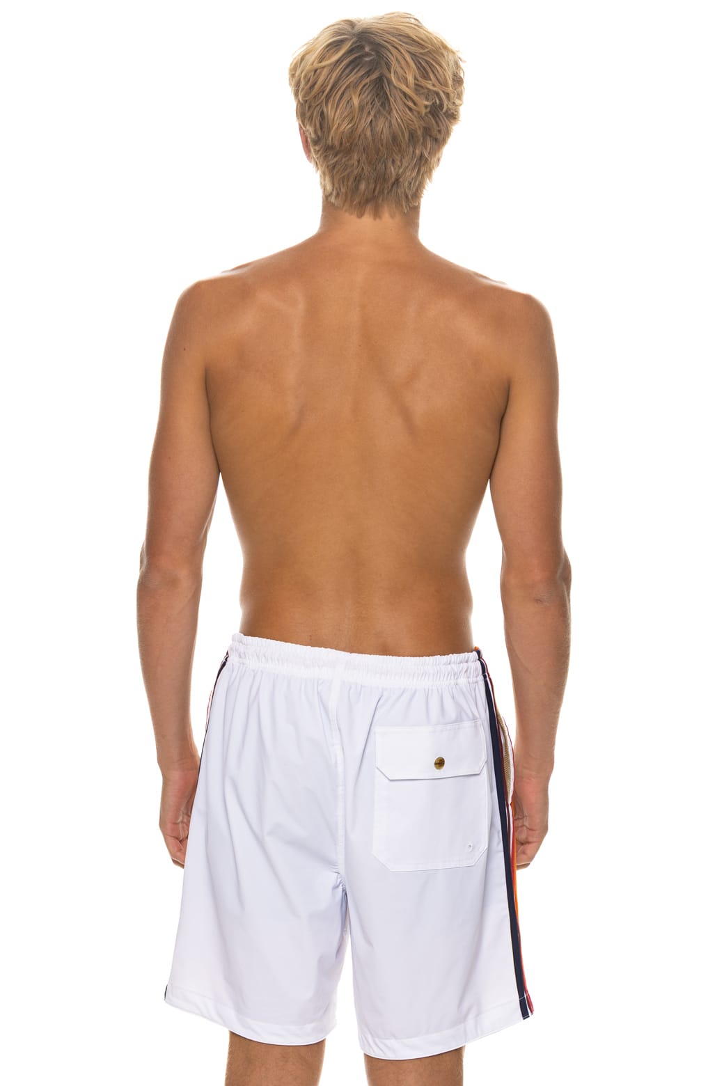 MENS 5 STRIPE FLEX SHORTS 7 INCH - WHITE