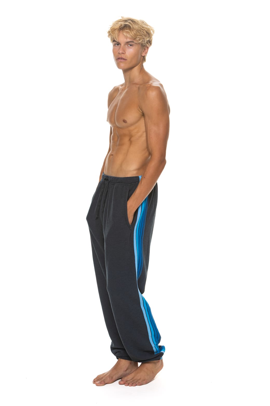 5 STRIPE SWEATPANTS - CHARCOAL BLUE