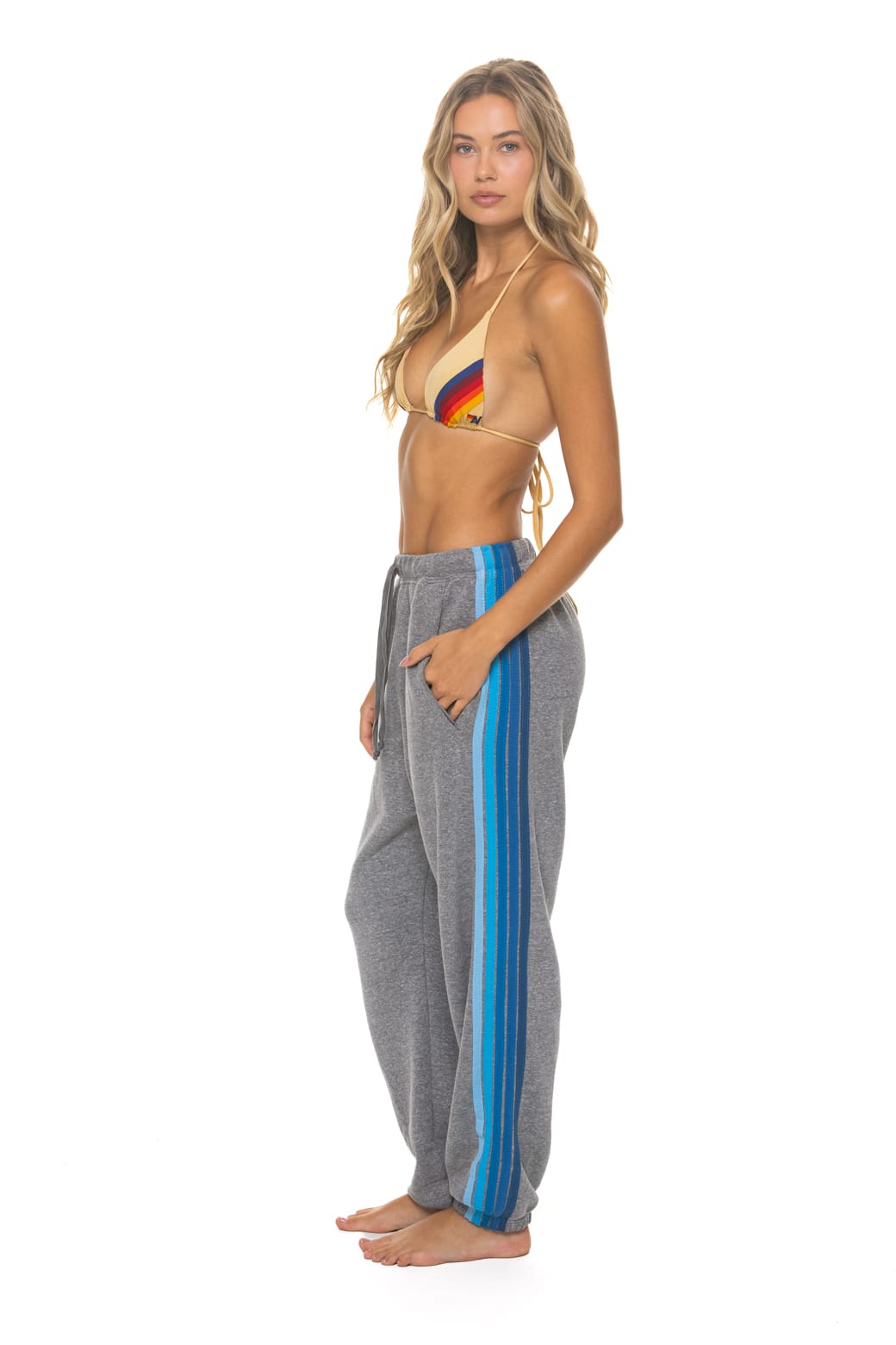5 STRIPE SWEATPANTS - HEATHER GREY BLUE