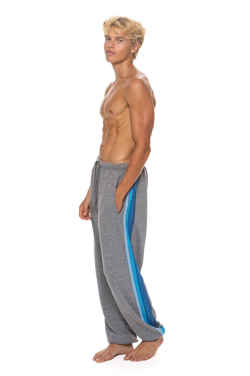 5 STRIPE SWEATPANTS - HEATHER GREY BLUE