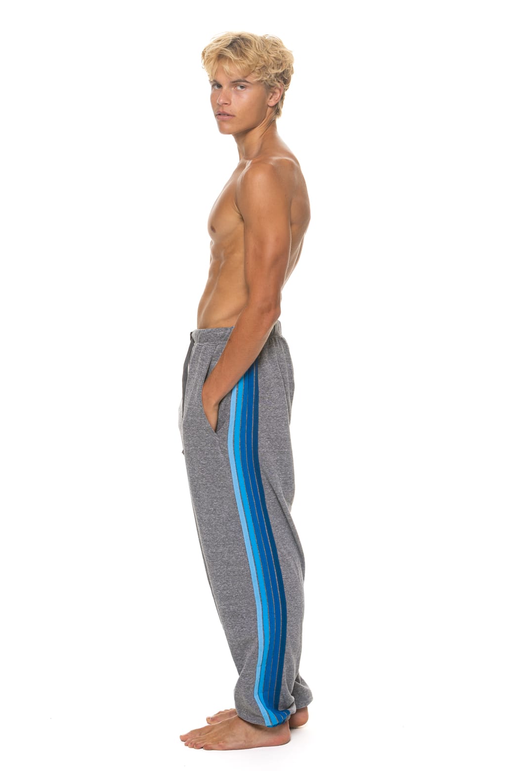 5 STRIPE SWEATPANTS - HEATHER GREY BLUE