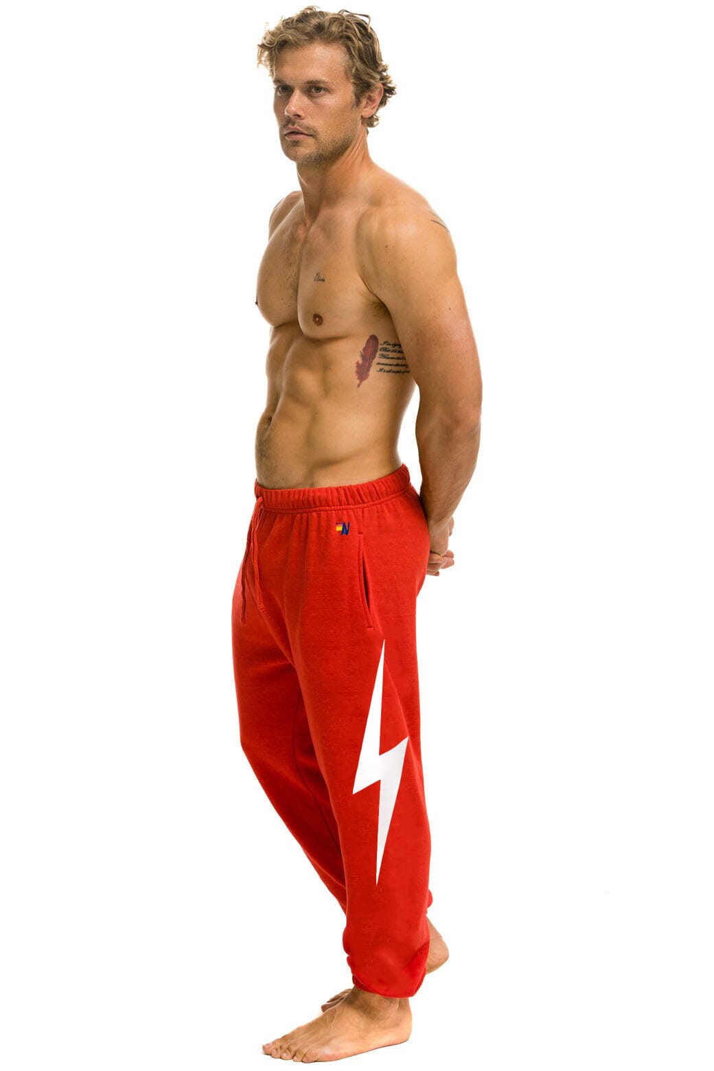 BOLT PRINT UNISEX SWEATPANTS - RED WHITE
