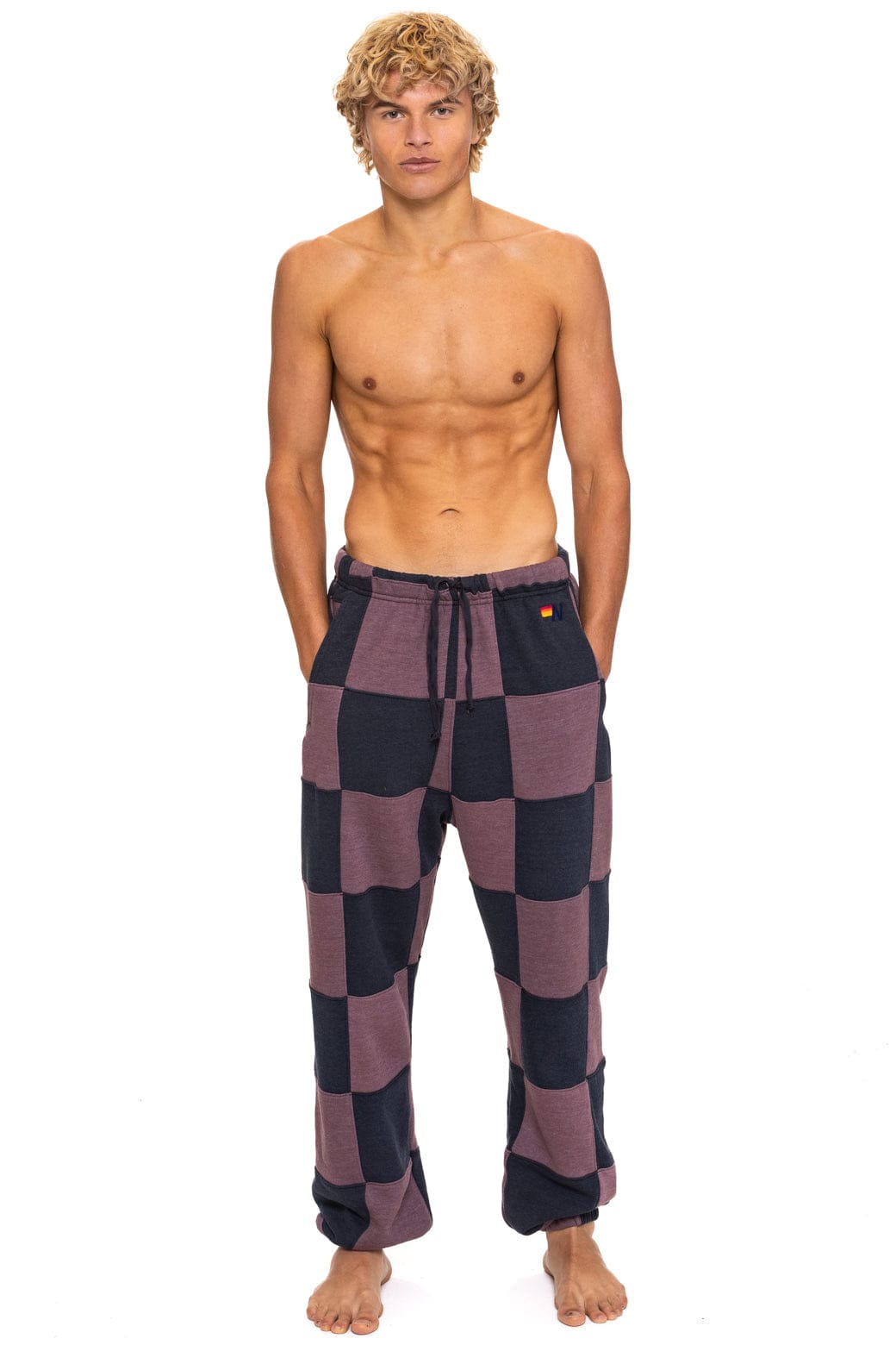 CHECK QUILTED SWEATPANTS - CHARCOAL MOCHA
