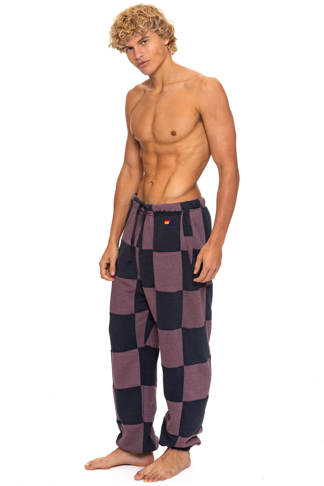 CHECK QUILTED SWEATPANTS - CHARCOAL MOCHA
