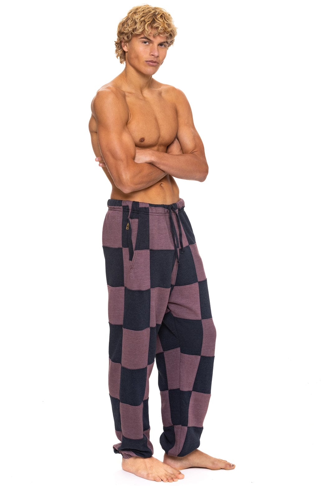 CHECK QUILTED SWEATPANTS - CHARCOAL MOCHA