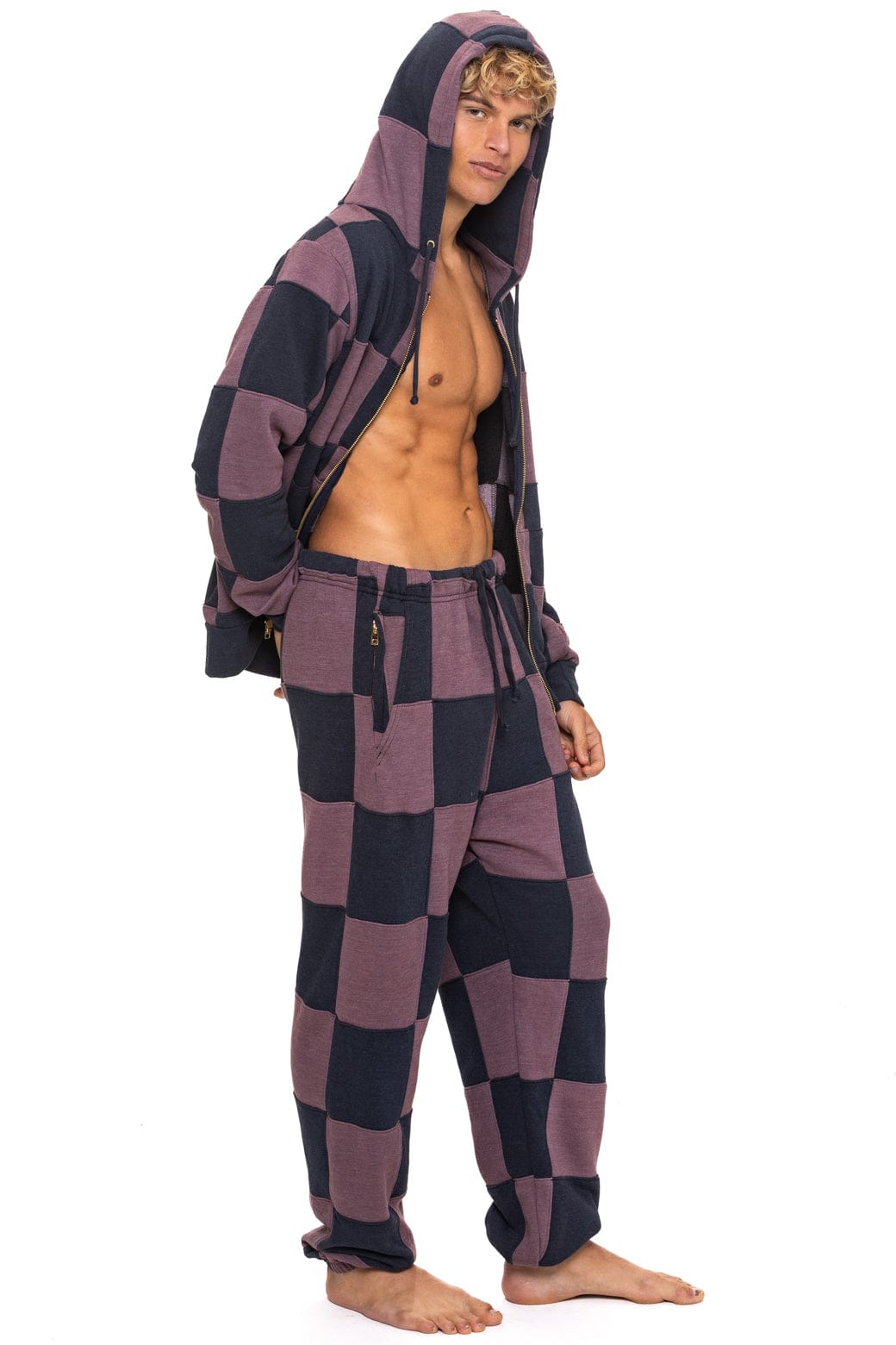 CHECK QUILTED SWEATPANTS - CHARCOAL MOCHA