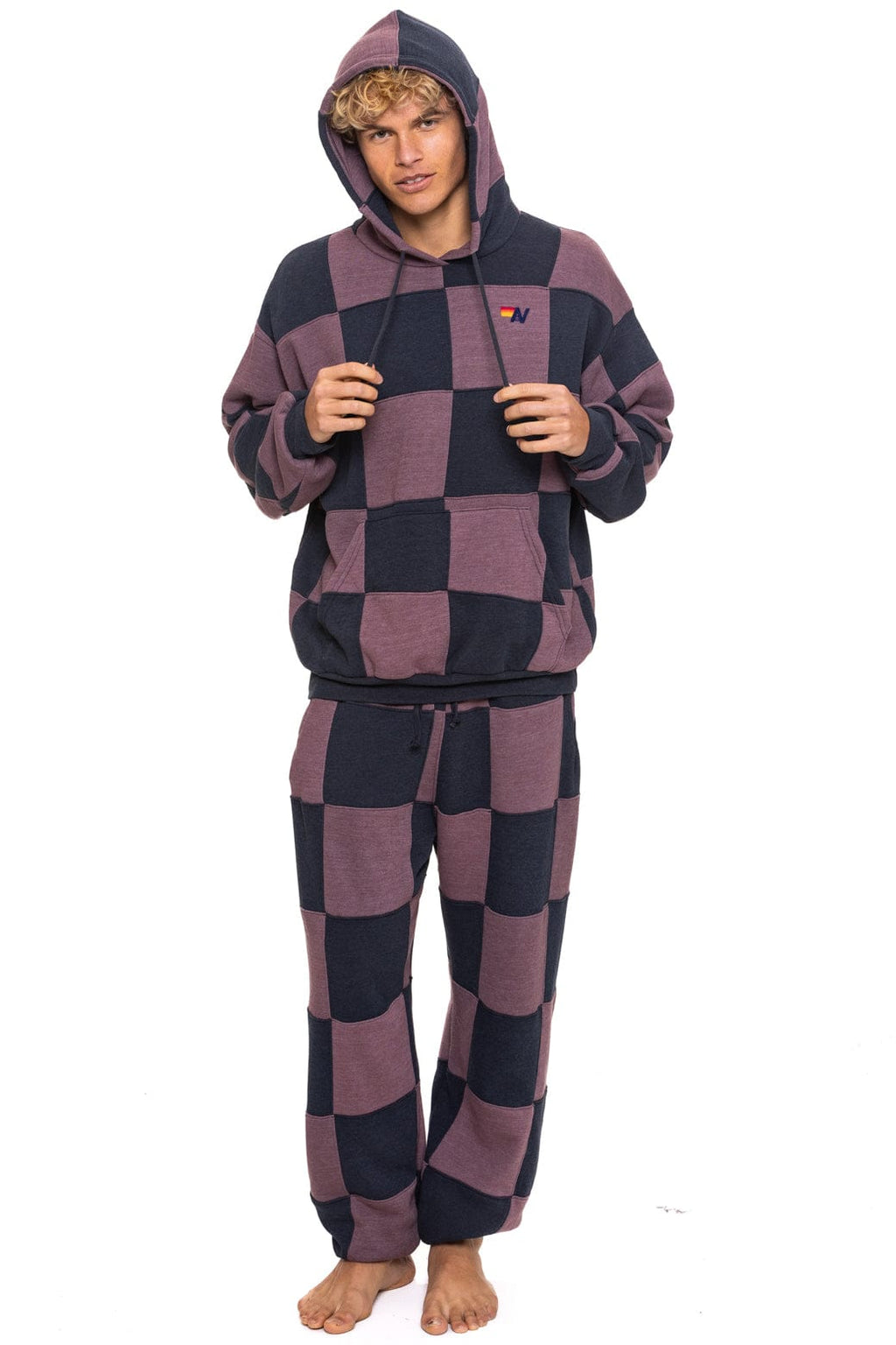 CHECK QUILTED SWEATPANTS - CHARCOAL MOCHA