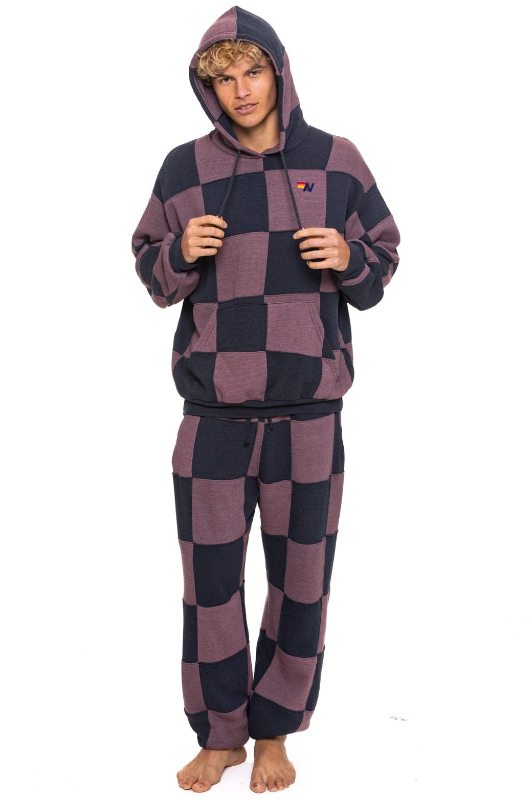 CHECK QUILTED SWEATPANTS - CHARCOAL MOCHA