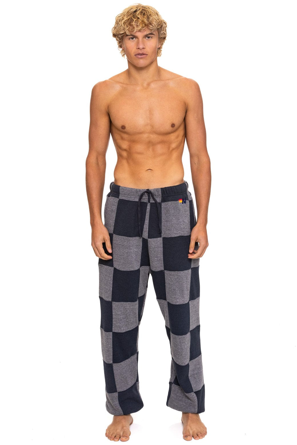 CHECK QUILTED SWEATPANTS - HEATHER CHARCOAL