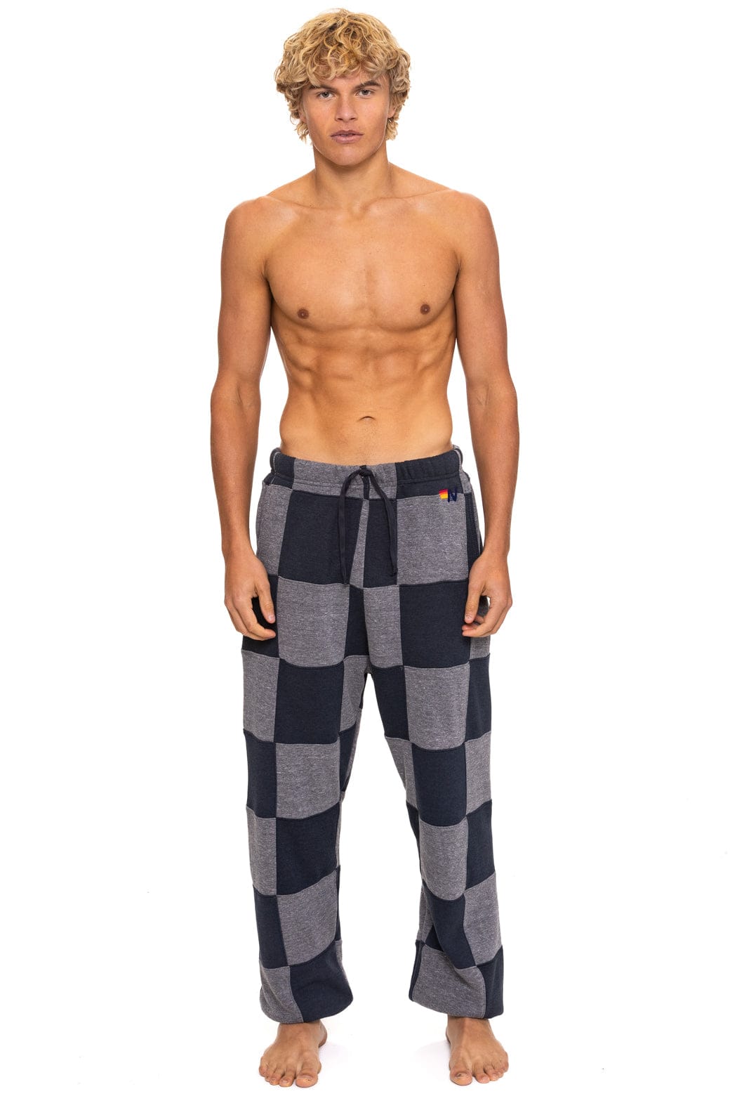 CHECK QUILTED SWEATPANTS - HEATHER CHARCOAL
