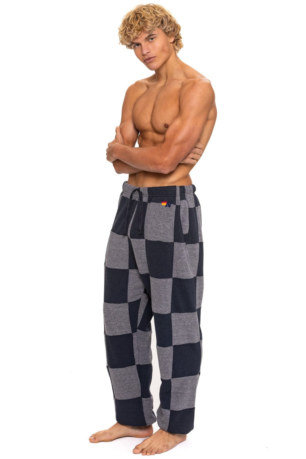 CHECK QUILTED SWEATPANTS - HEATHER CHARCOAL