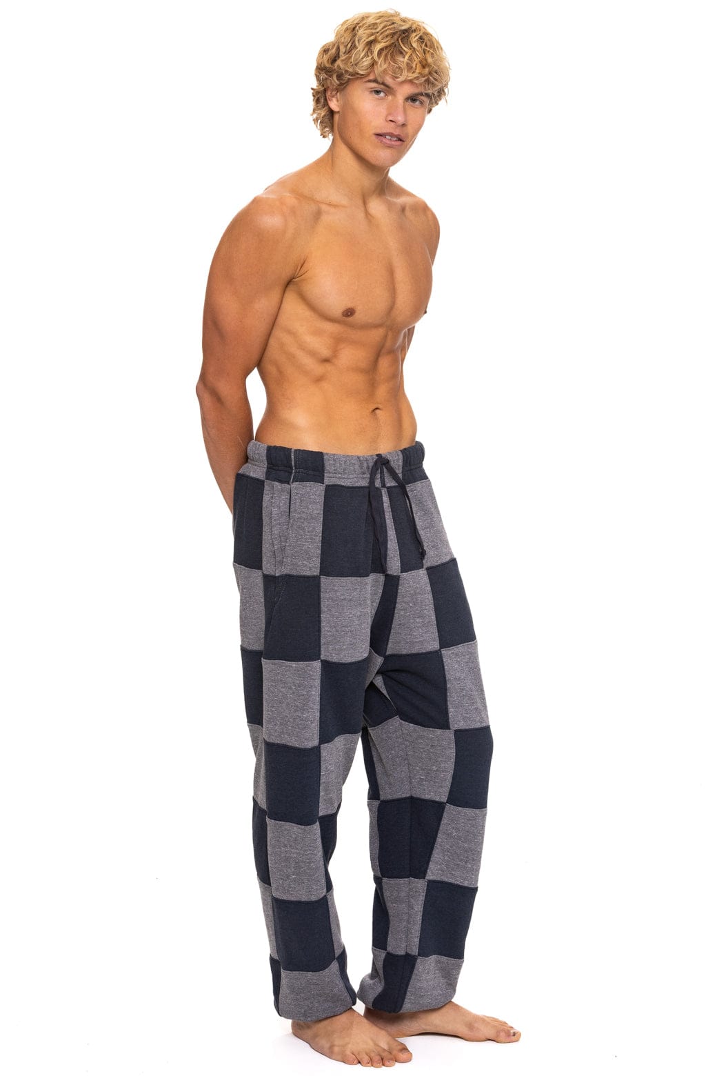 CHECK QUILTED SWEATPANTS - HEATHER CHARCOAL