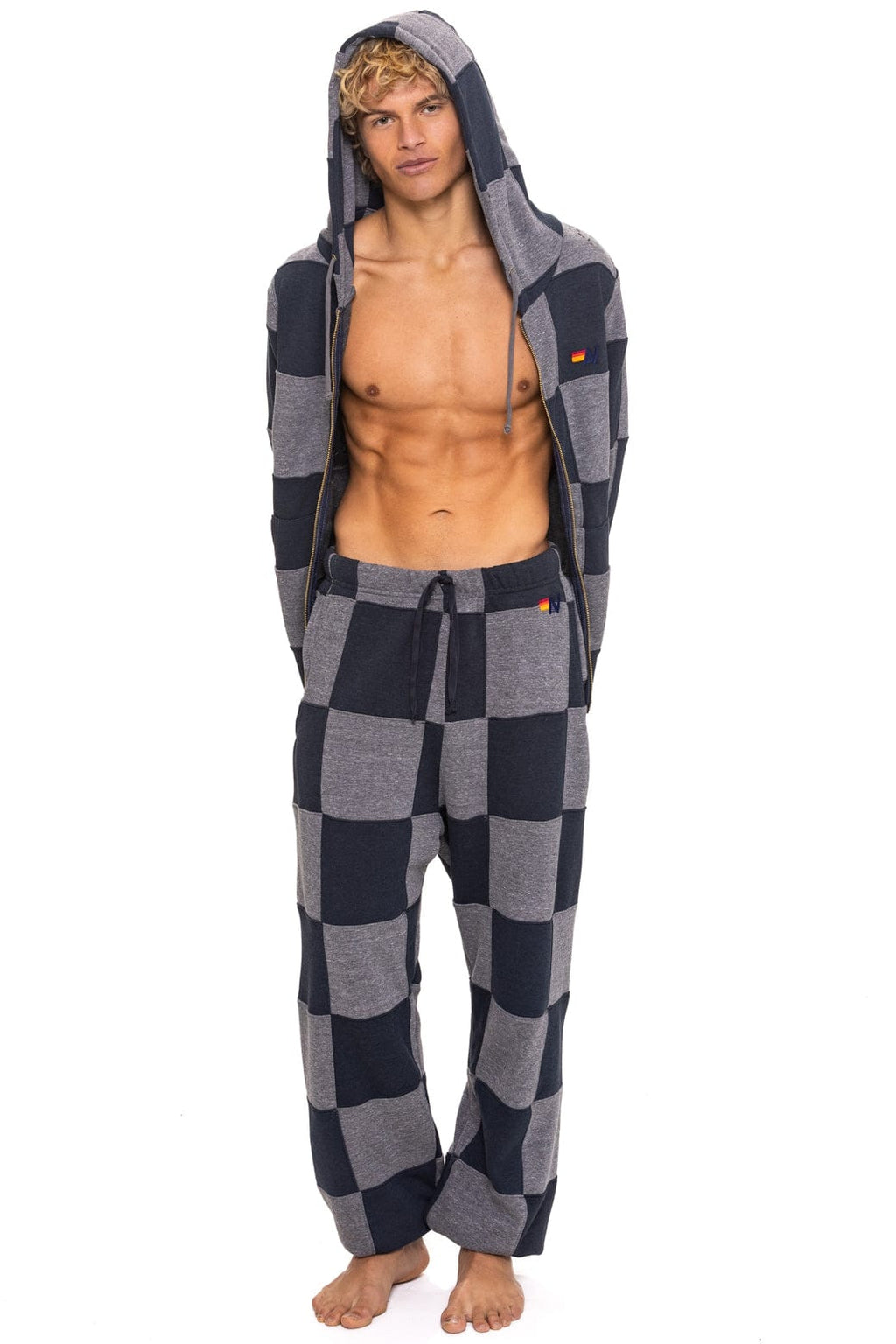 CHECK QUILTED SWEATPANTS - HEATHER CHARCOAL