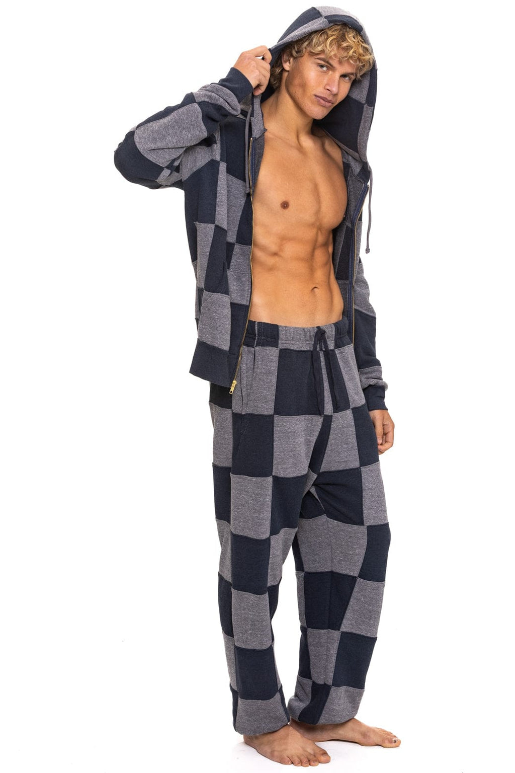 CHECK QUILTED SWEATPANTS - HEATHER CHARCOAL