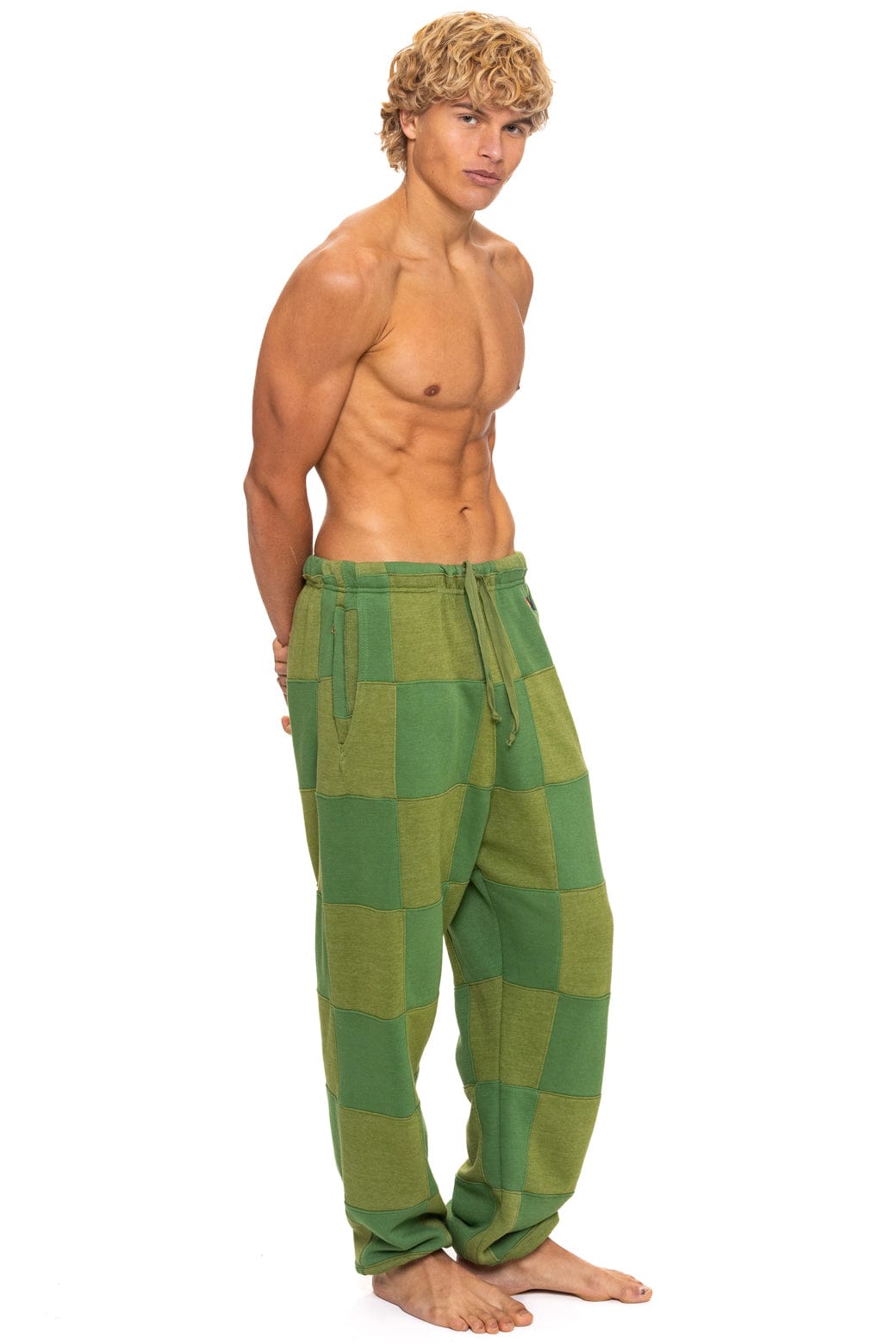 CHECK QUILTED SWEATPANTS - JUNGLE GREEN PALM