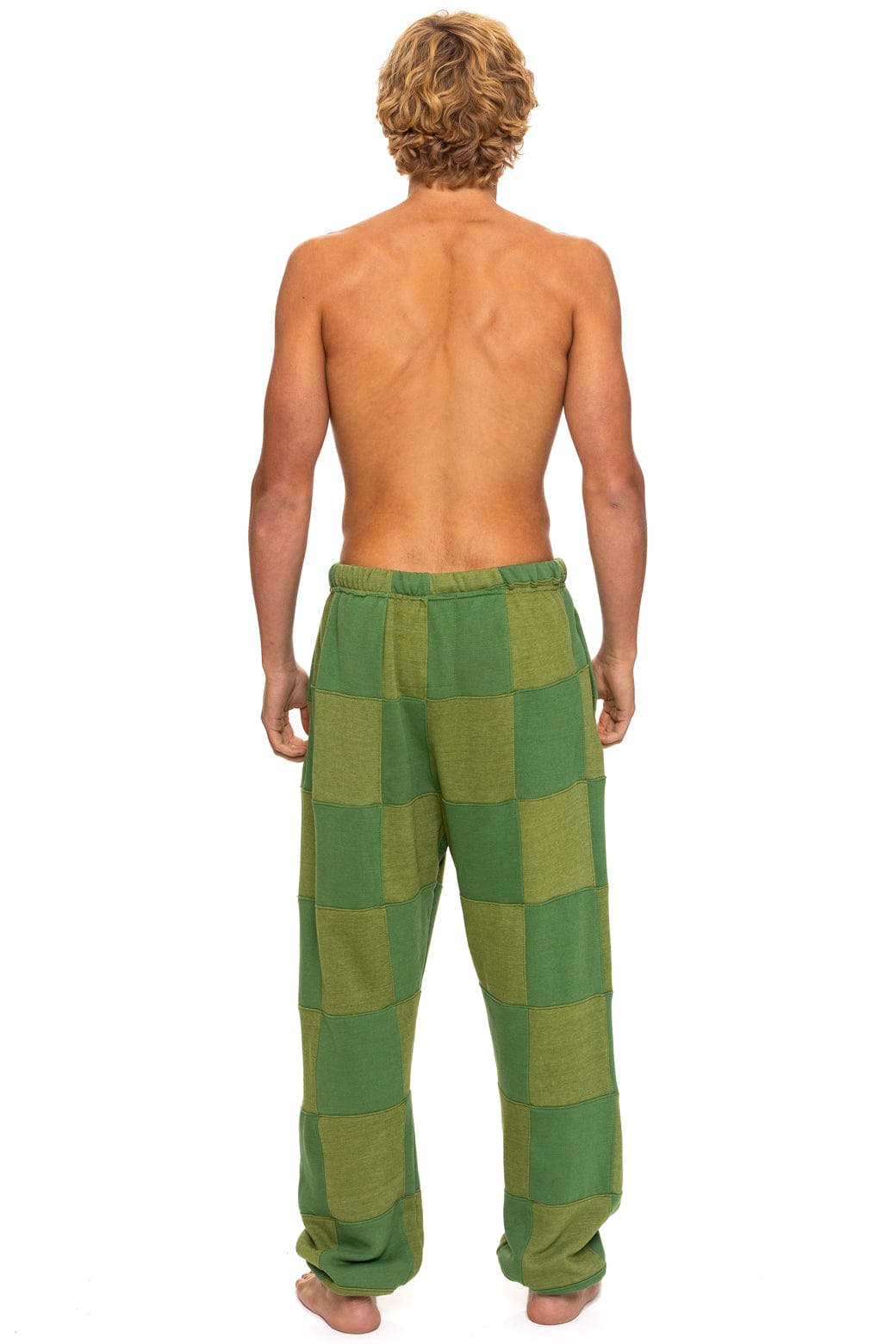 CHECK QUILTED SWEATPANTS - JUNGLE GREEN PALM