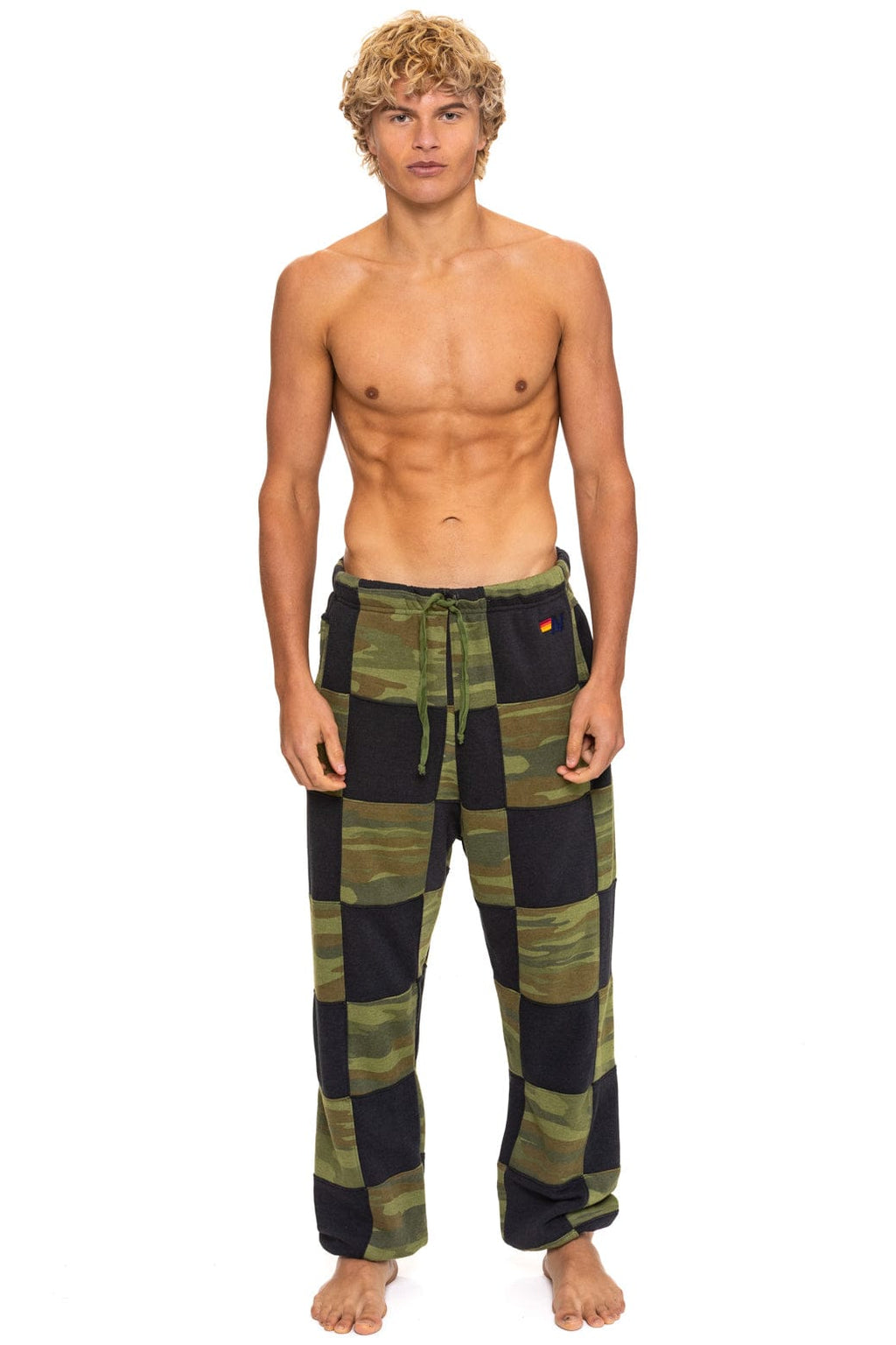 CHECK QUILTED SWEATPANTS - SMOKE CAMO