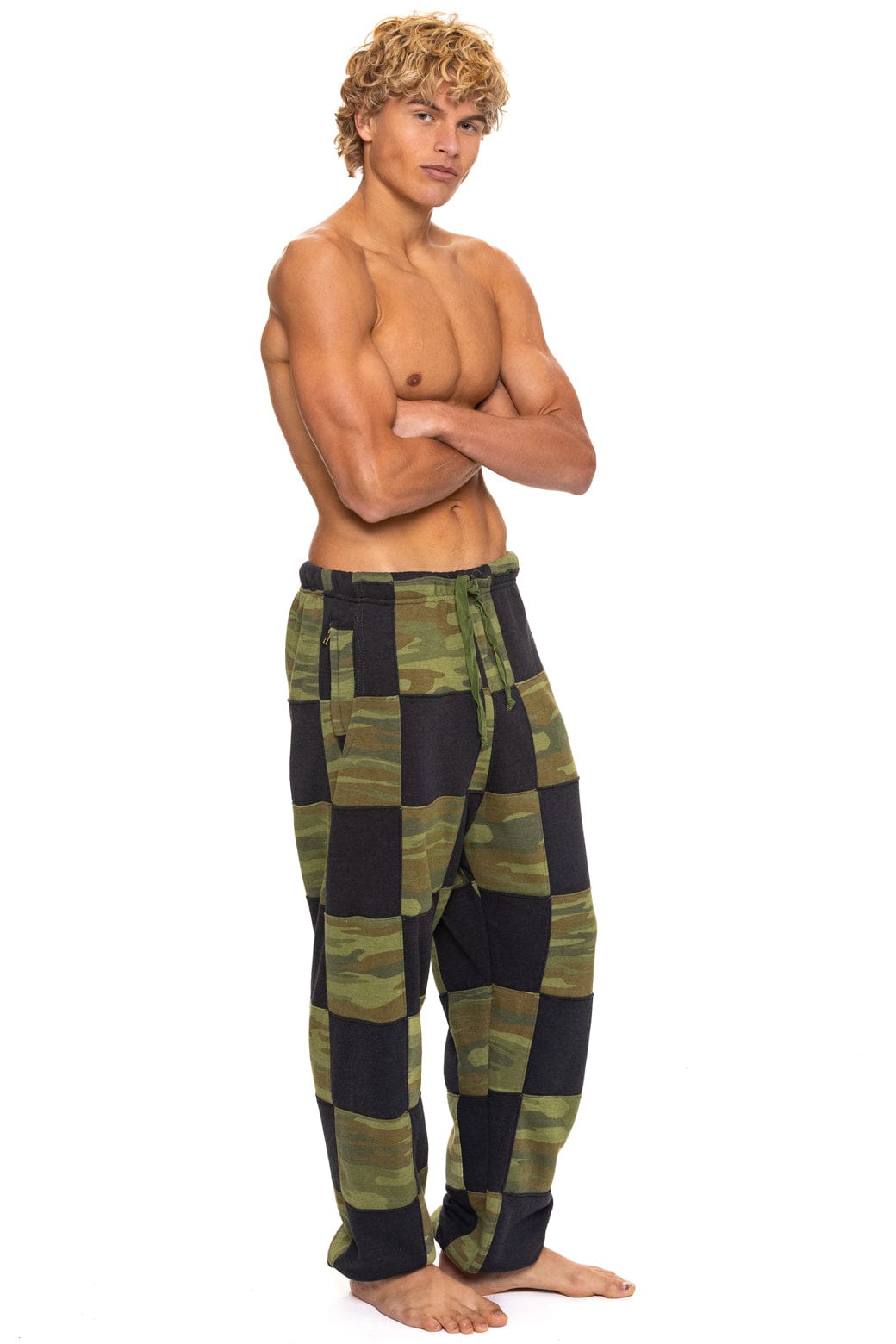 CHECK QUILTED SWEATPANTS - SMOKE CAMO