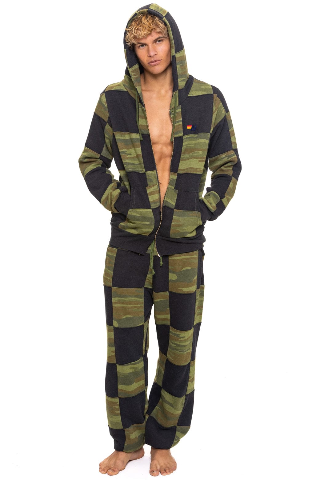 CHECK QUILTED SWEATPANTS - SMOKE CAMO