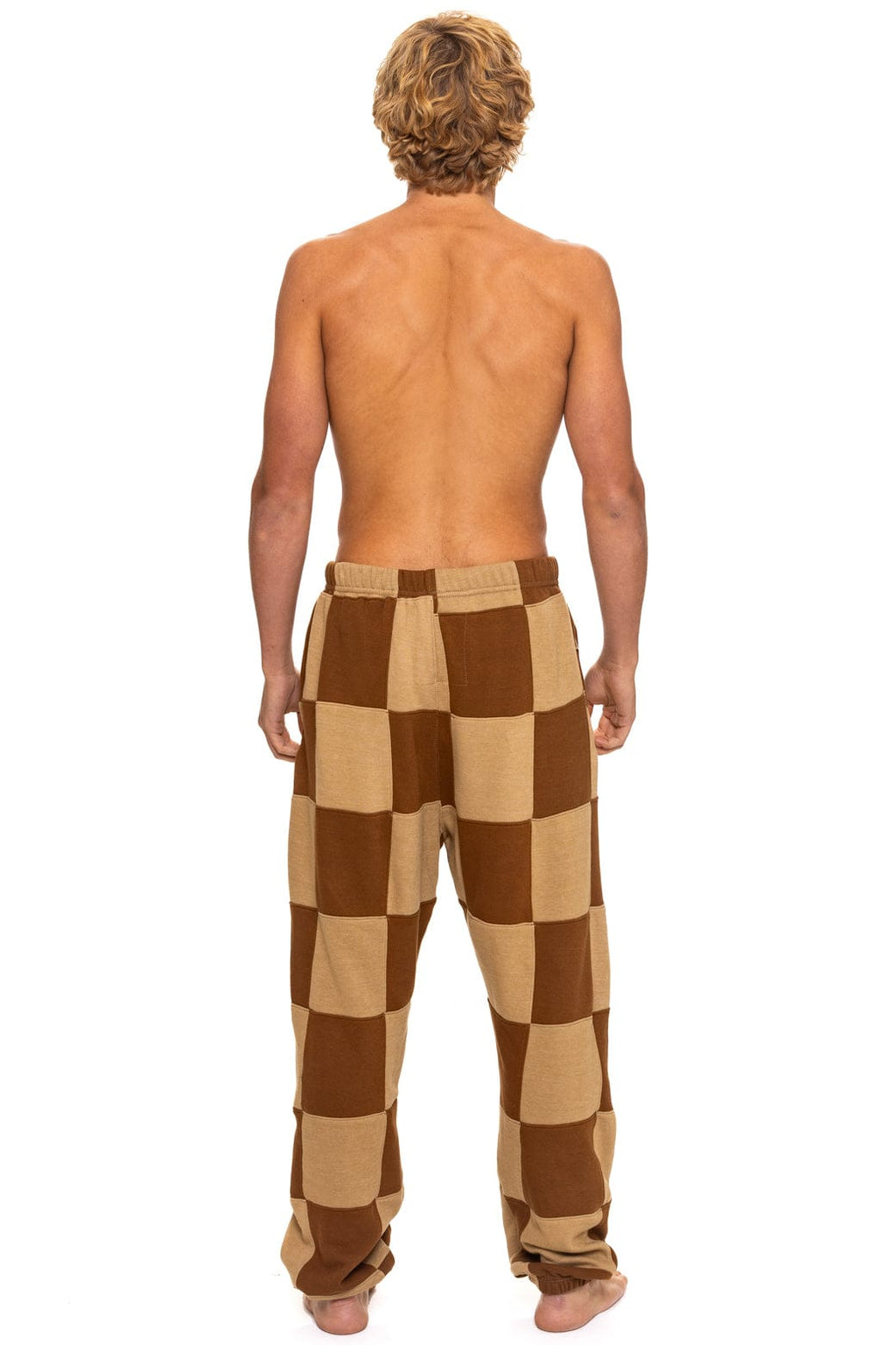 CHECK QUILTED SWEATPANTS - TAN CINNAMON