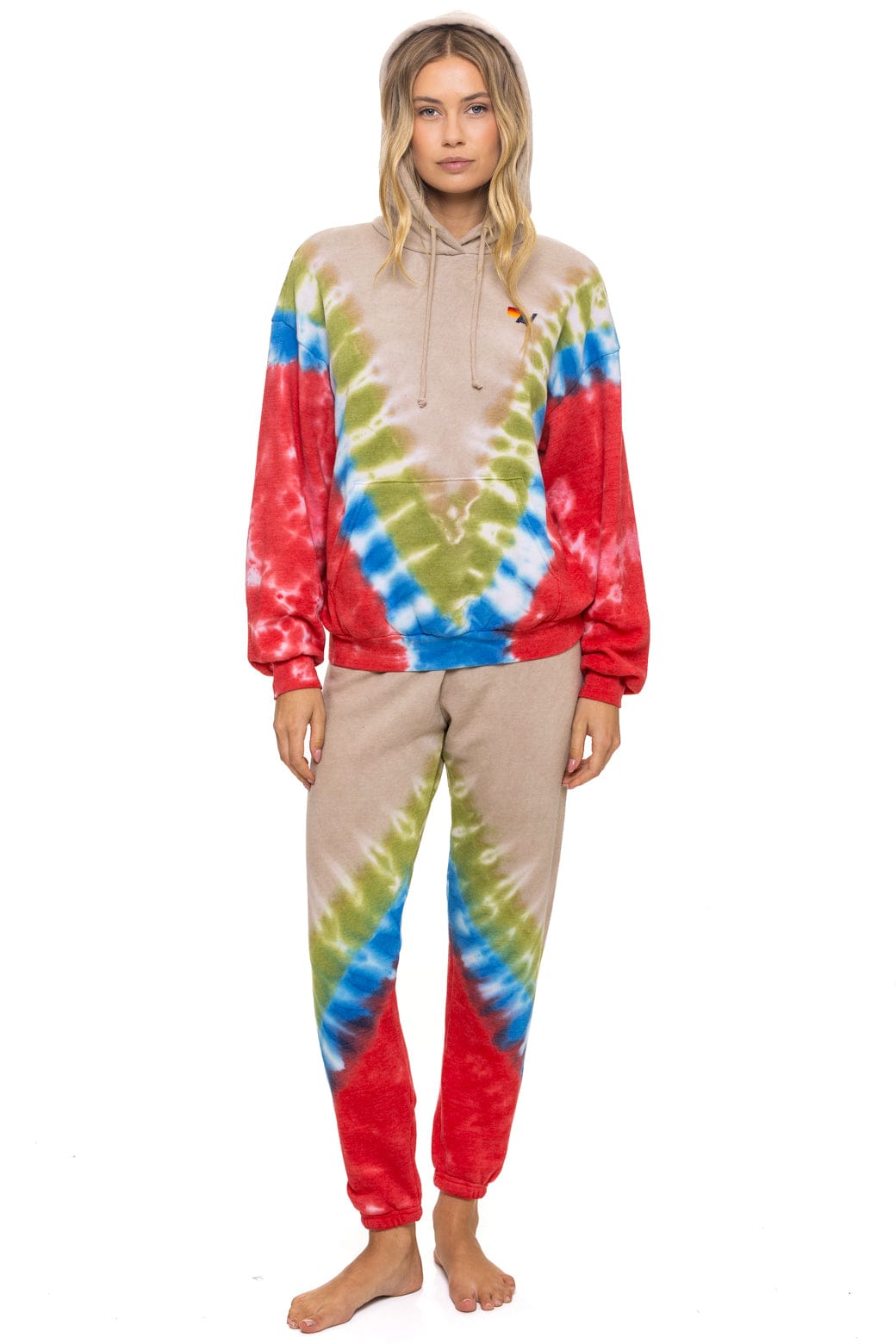 HAND DYED V SWEATPANTS - TIE DYE SAND BLUE RED