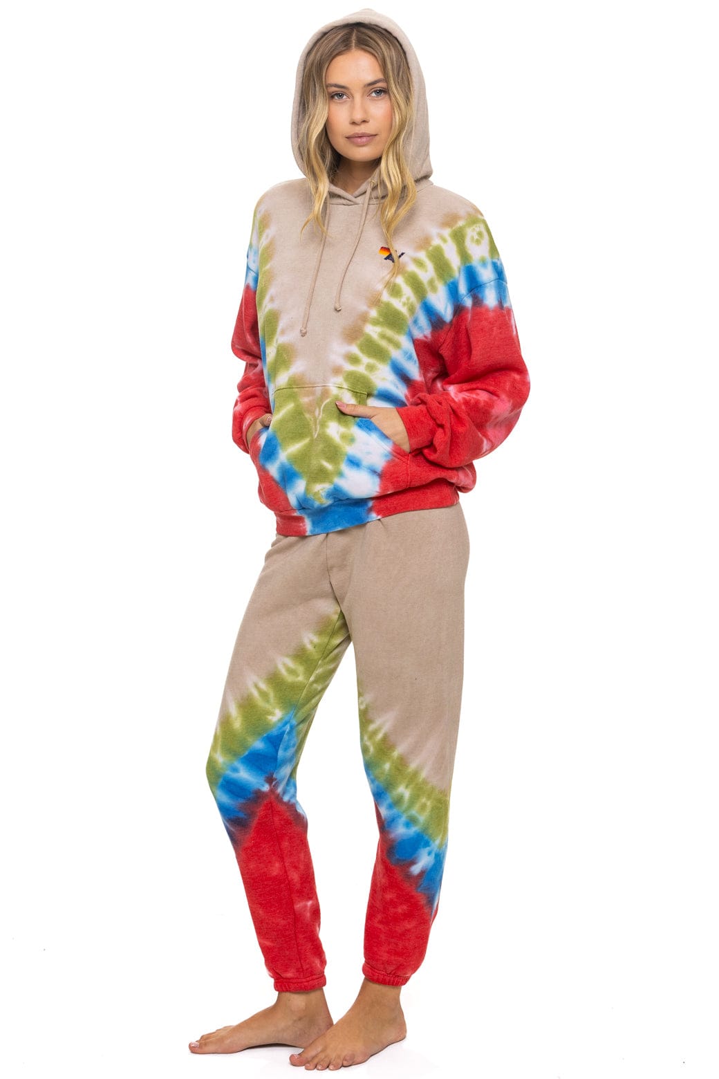 HAND DYED V SWEATPANTS - TIE DYE SAND BLUE RED