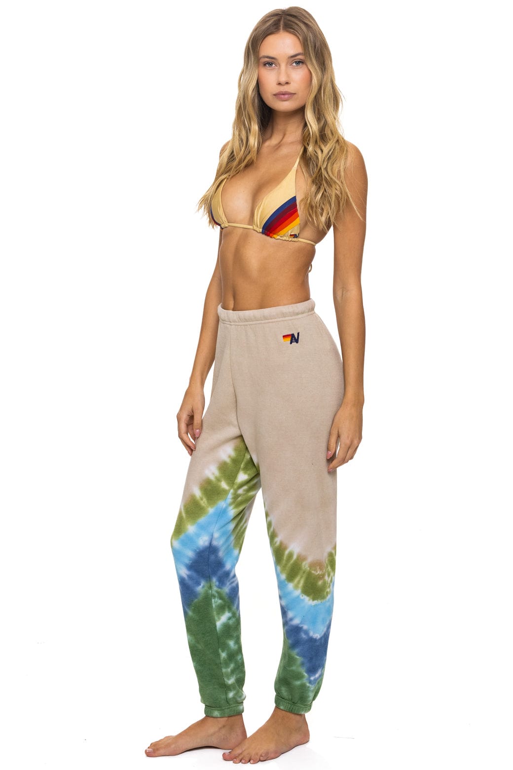 HAND DYED V SWEATPANTS - TIE DYE SAND BLUE GREEN