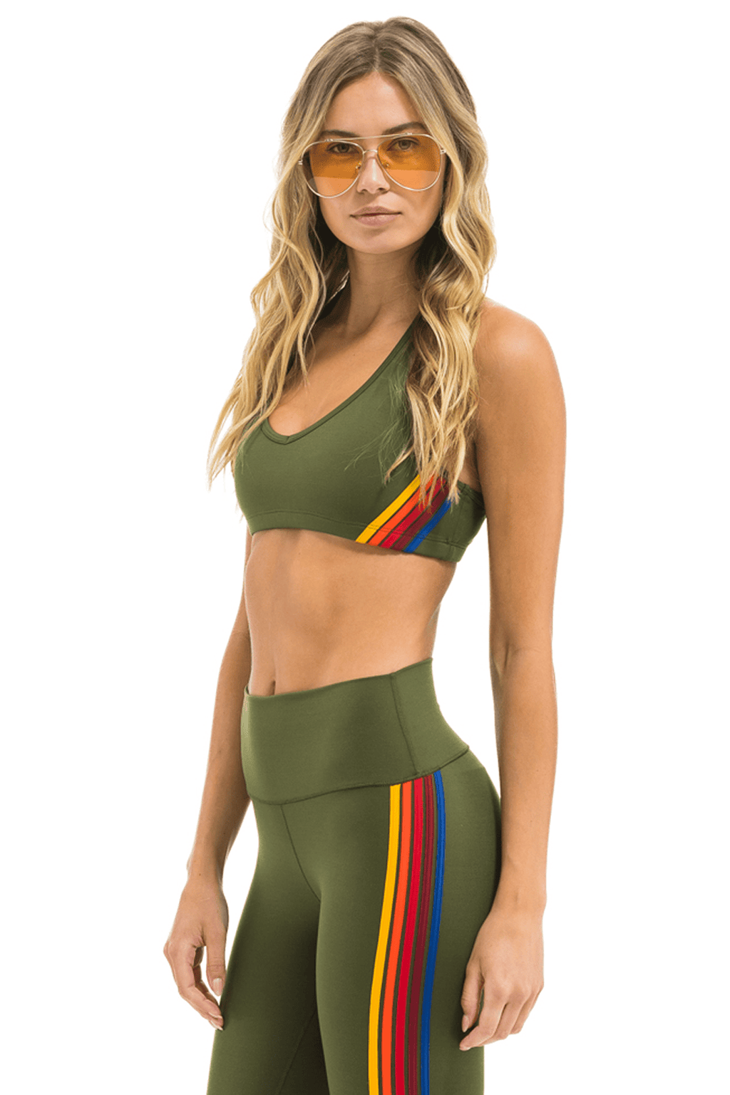 WOMENS 5 STRIPE SPORTS BRA - LEAF
