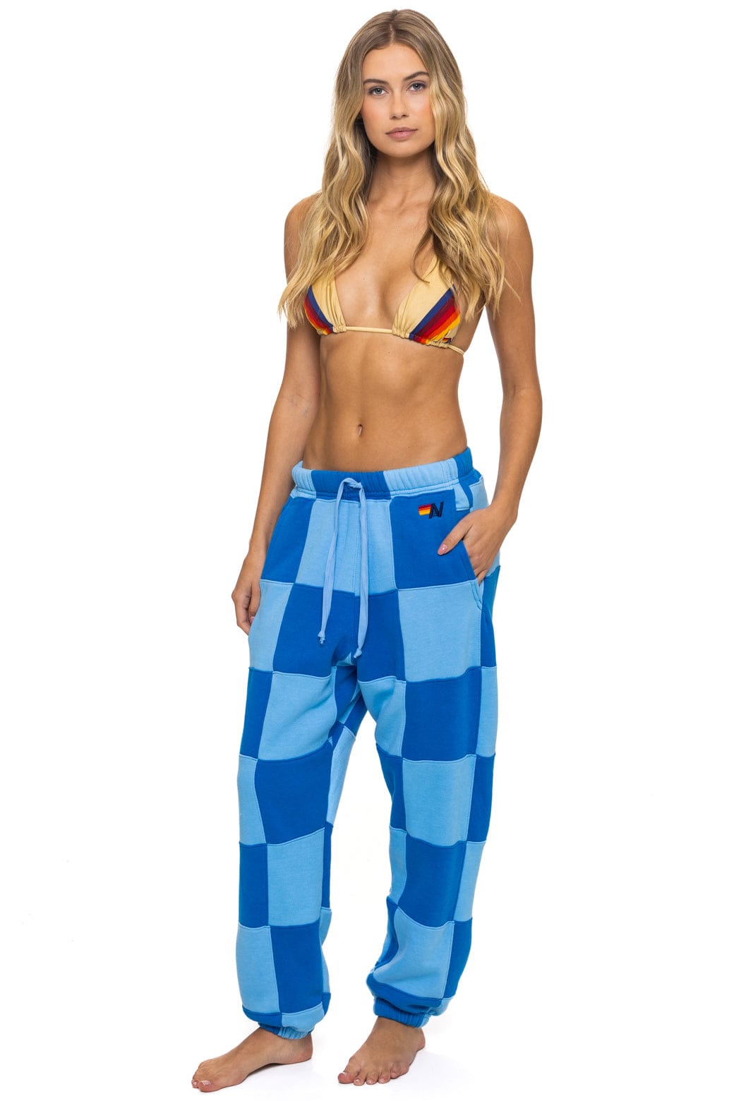 CHECK QUILTED SWEATPANTS - SKY ADVENTURE BLUE