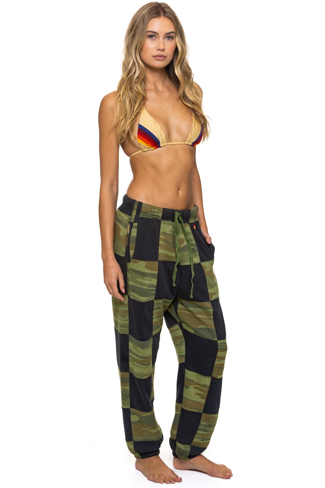 CHECK QUILTED SWEATPANTS - SMOKE CAMO