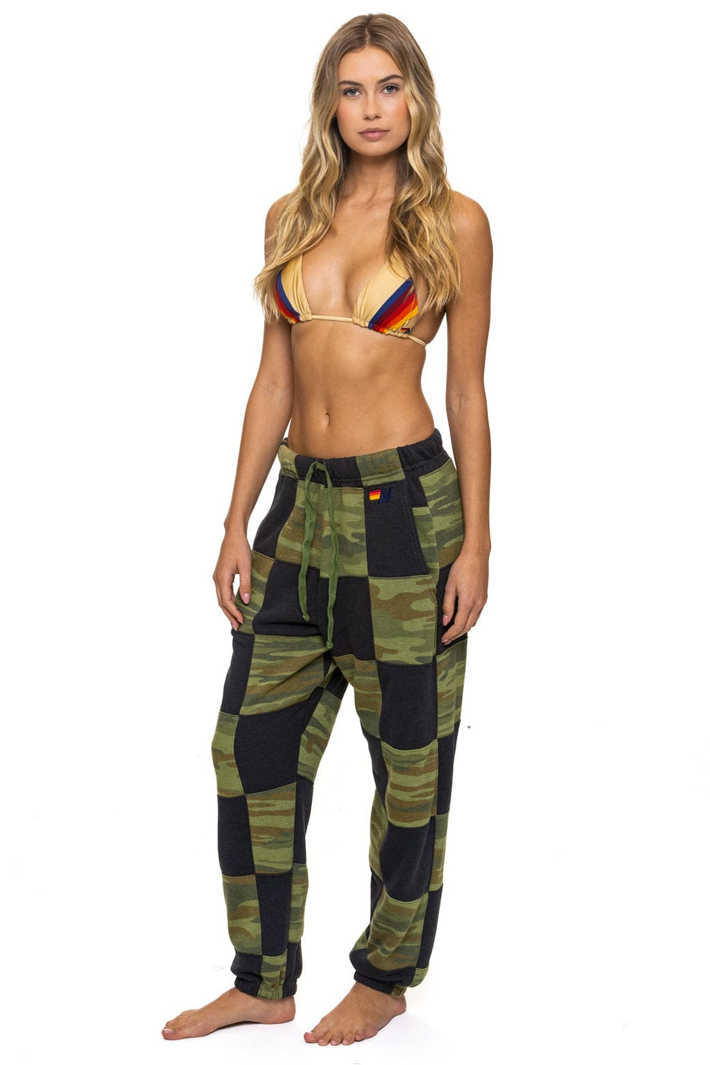 CHECK QUILTED SWEATPANTS - SMOKE CAMO