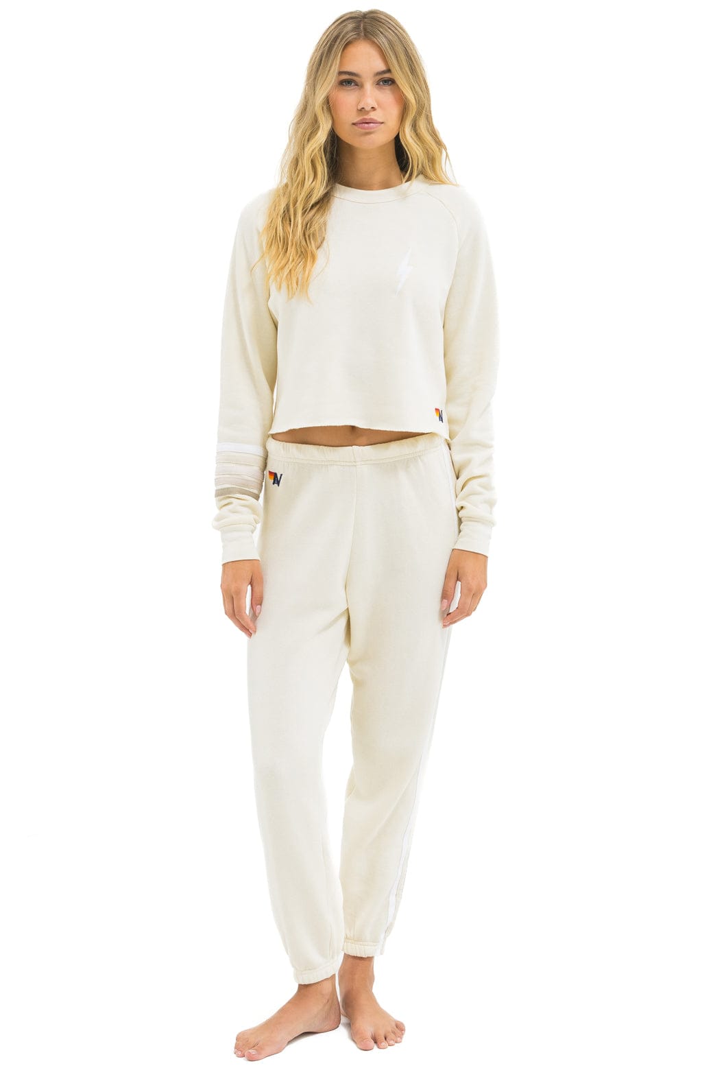 BOLT RUGBY STITCH CROPPED CREW SWEATSHIRT - VINTAGE WHITE WHITE GREY