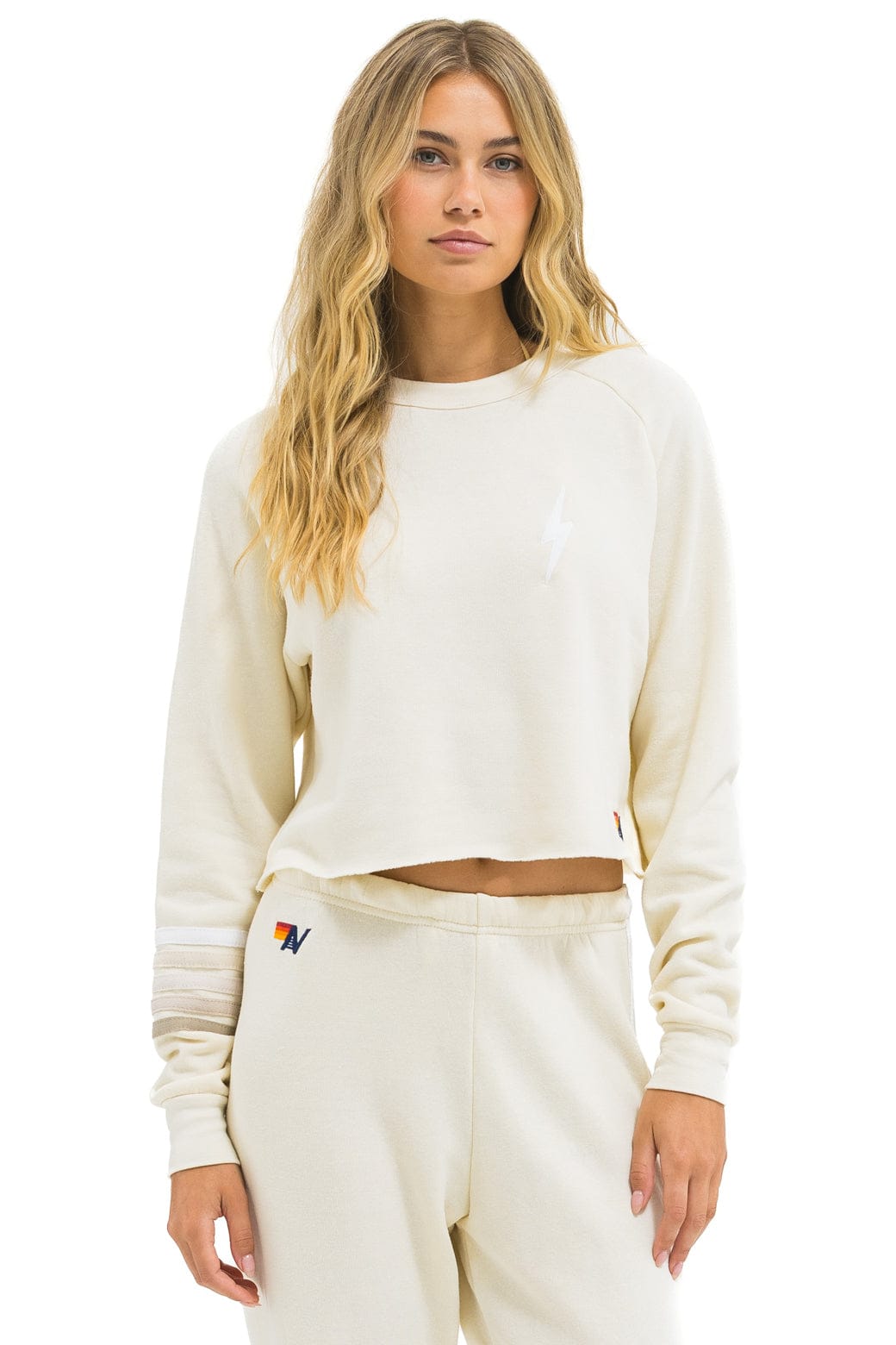 BOLT RUGBY STITCH CROPPED CREW SWEATSHIRT - VINTAGE WHITE WHITE GREY