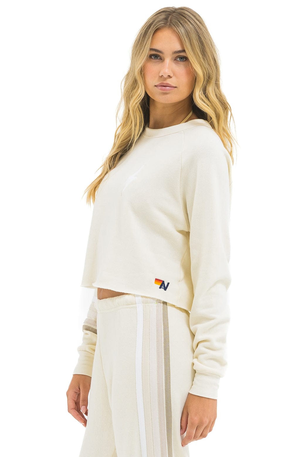 BOLT RUGBY STITCH CROPPED CREW SWEATSHIRT - VINTAGE WHITE WHITE GREY