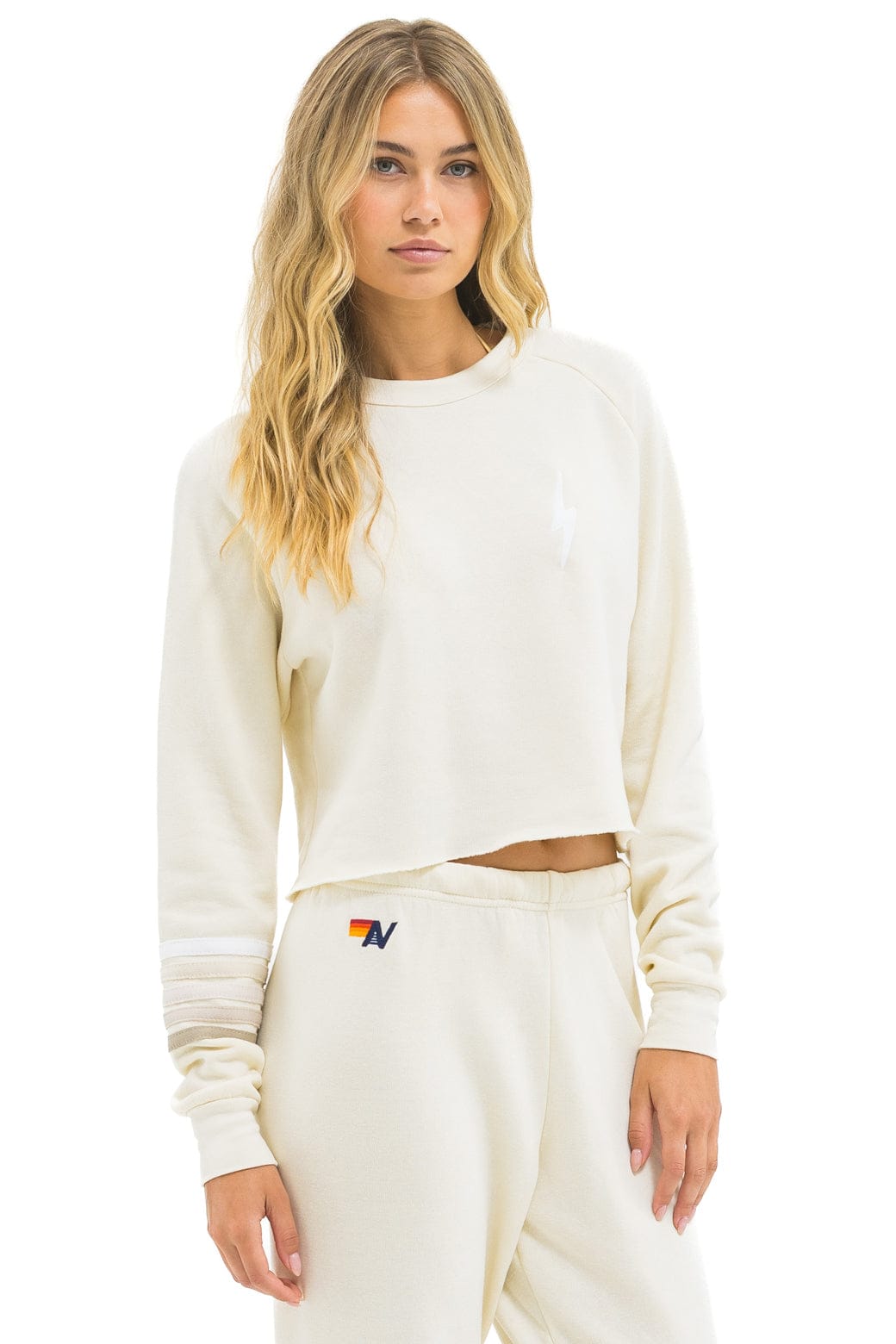 BOLT RUGBY STITCH CROPPED CREW SWEATSHIRT - VINTAGE WHITE WHITE GREY