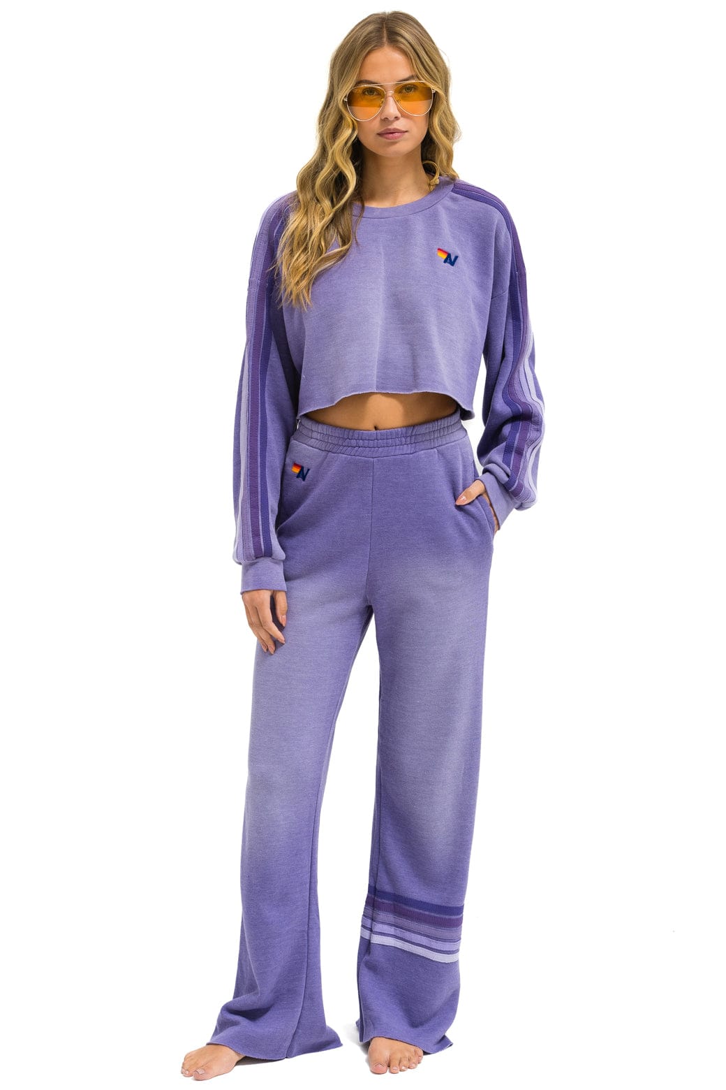 CLASSIC STRIPE CROPPED CREW SWEATSHIRT RELAXED - FADED GRAPE