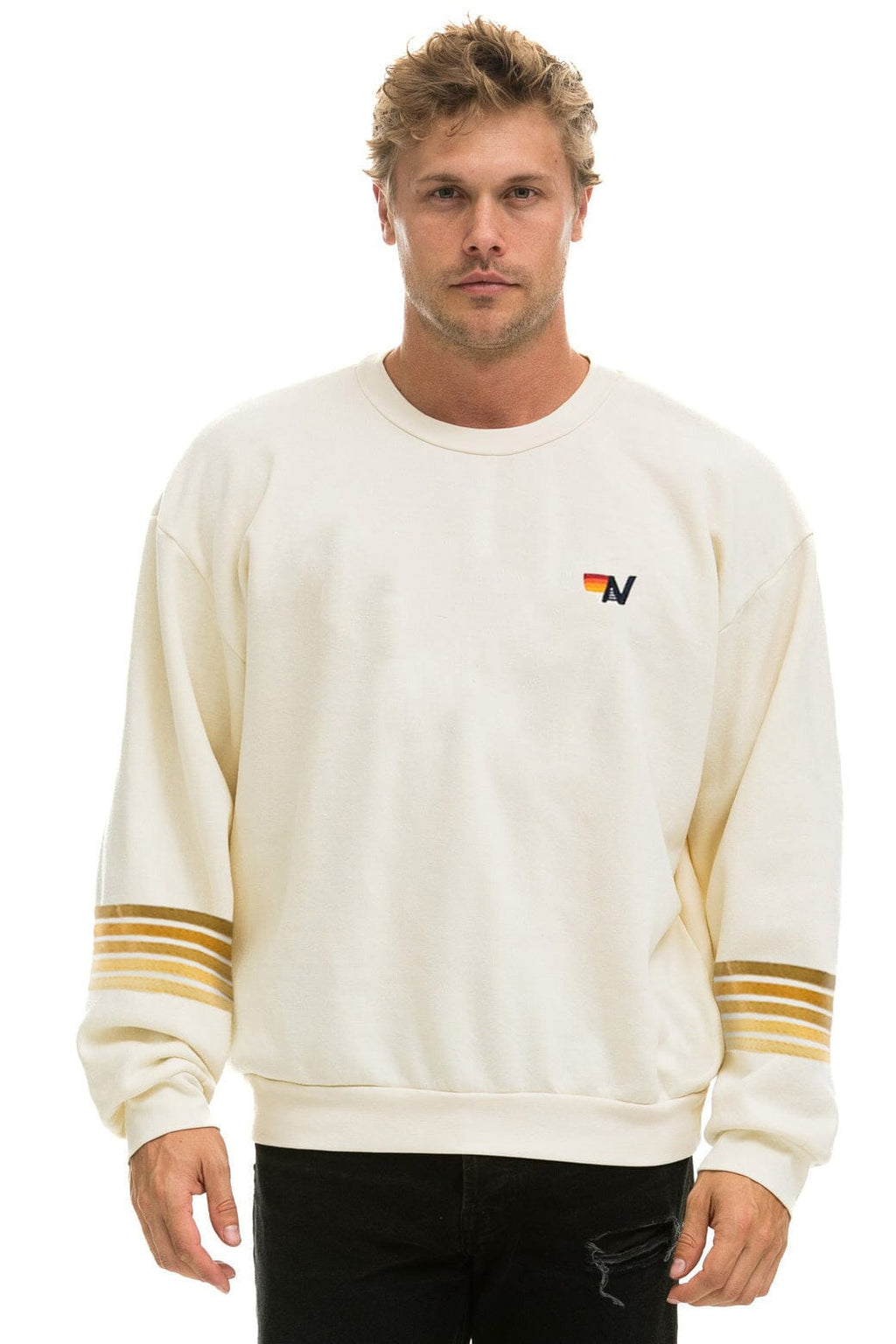 RUGBY STITCH 2 RELAXED CREW SWEATSHIRT - VINTAGE WHITE BROWN