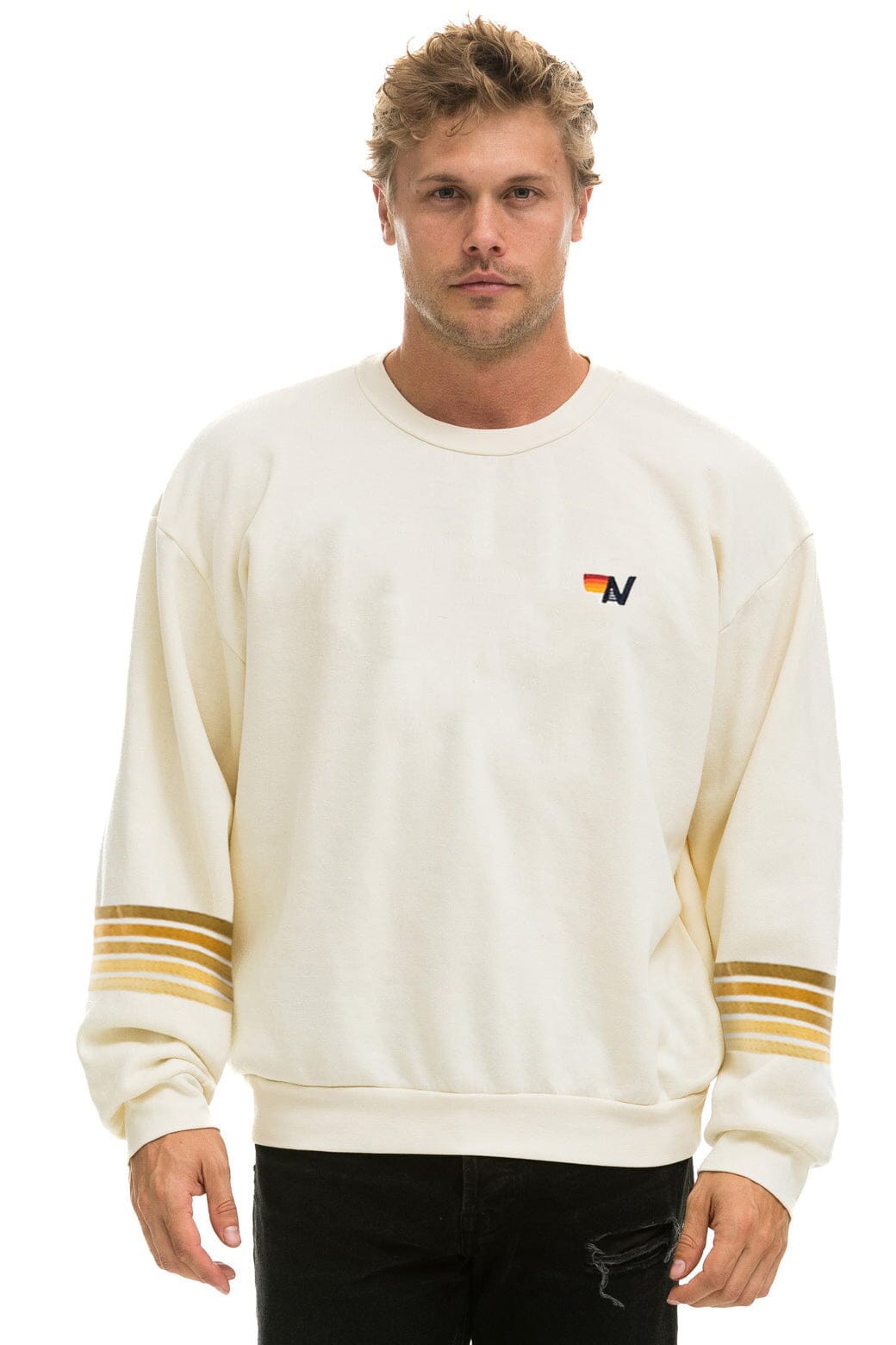 RUGBY STITCH 2 RELAXED CREW SWEATSHIRT - VINTAGE WHITE BROWN